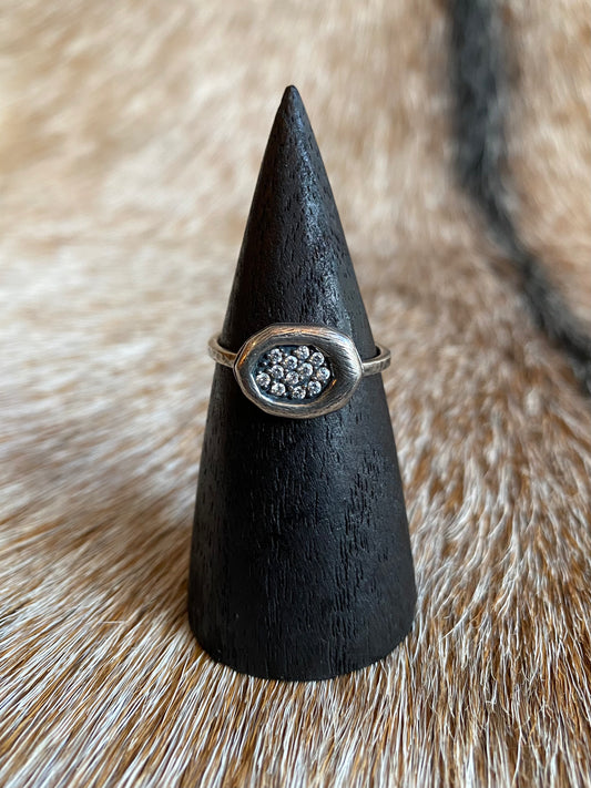 Sterling Silver Oval Crystal Cluster Ring