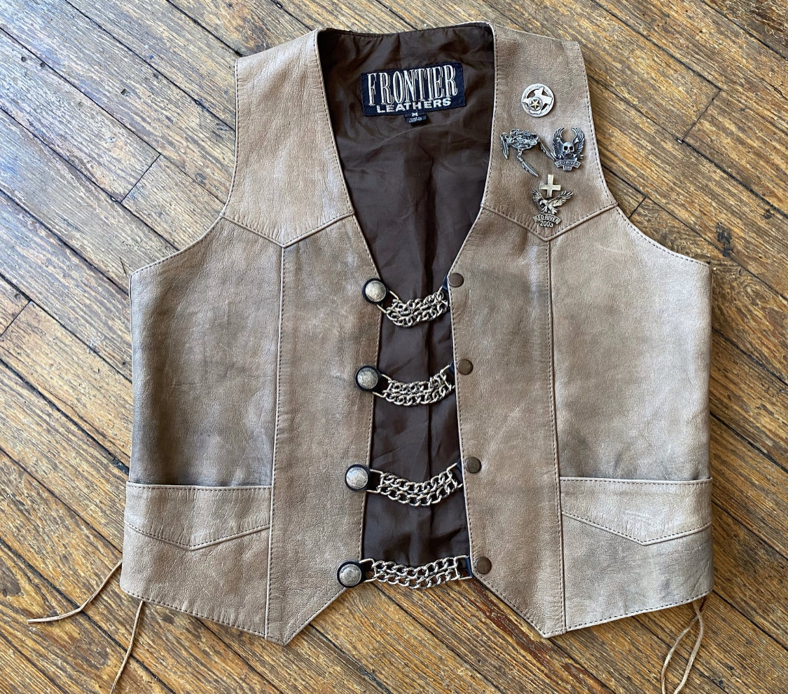 Frontier Leathers Tan Buffalo Nickel Chain Vest