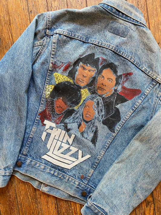 RARE Vintage Levi’s Denim Jacket w/ Custom Thin Lizzy Back Painting