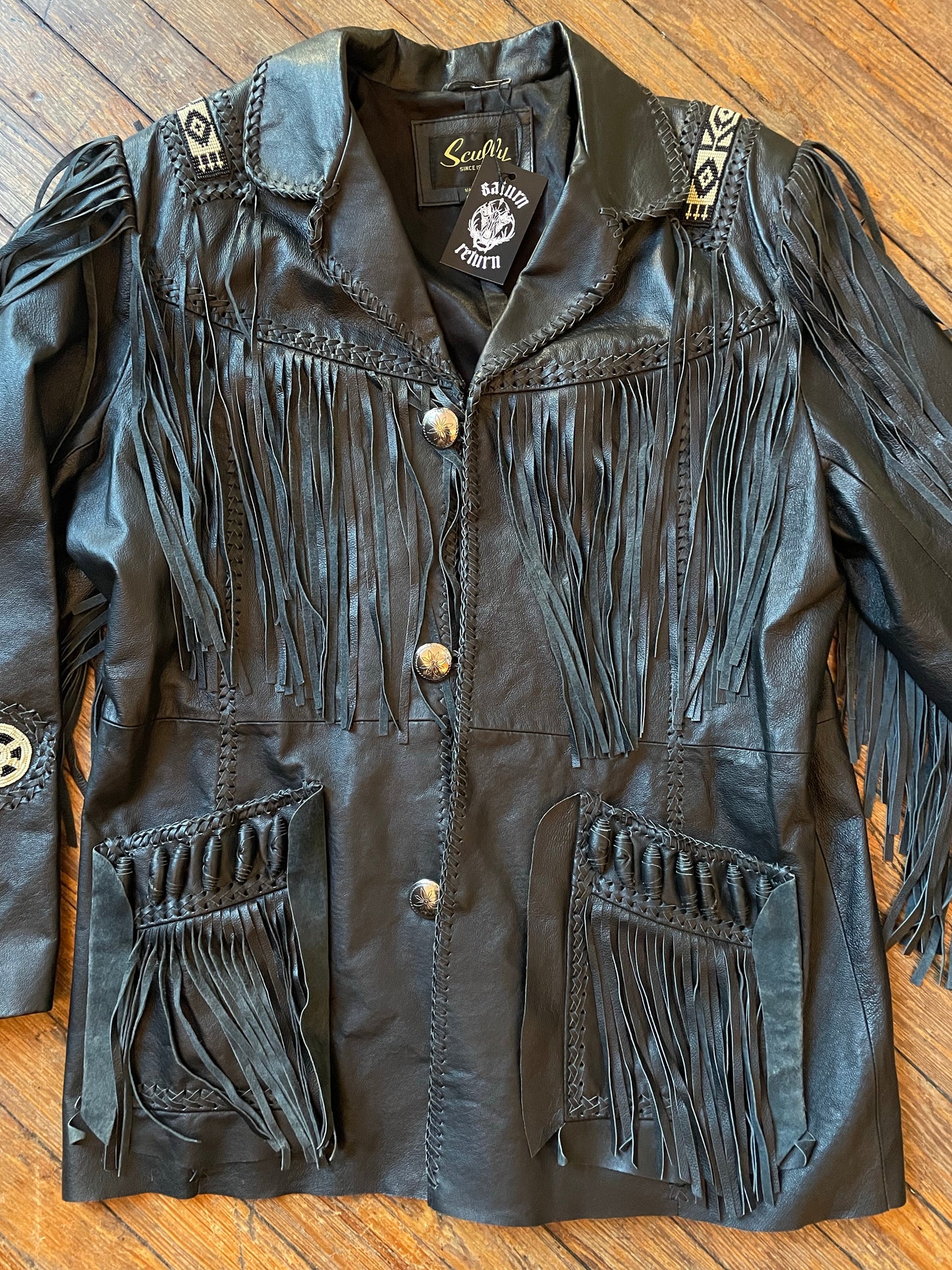 Incredible Scully Leather Fringe and Beaded Western Jacket