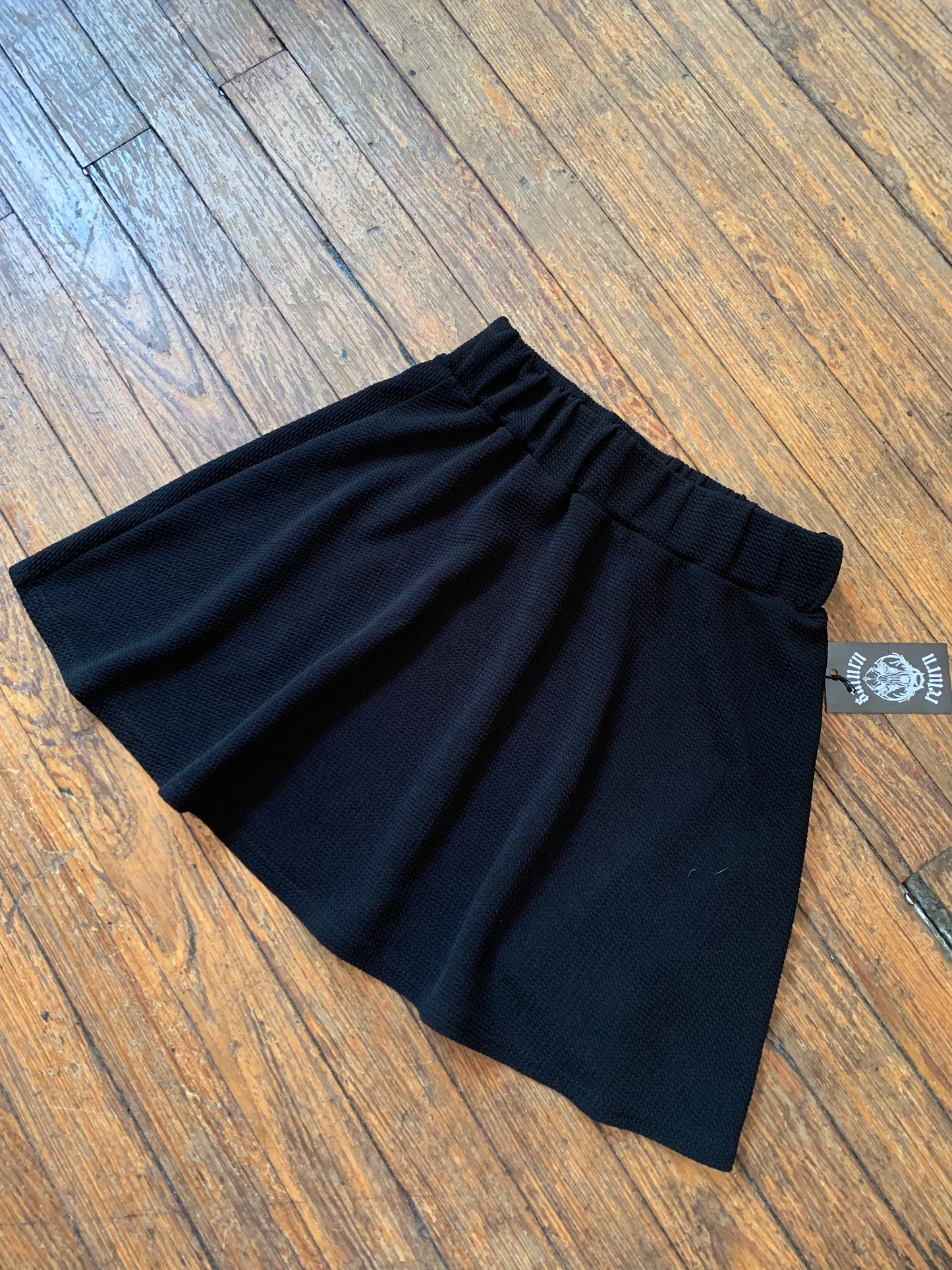 Black Textured Skater Skirt