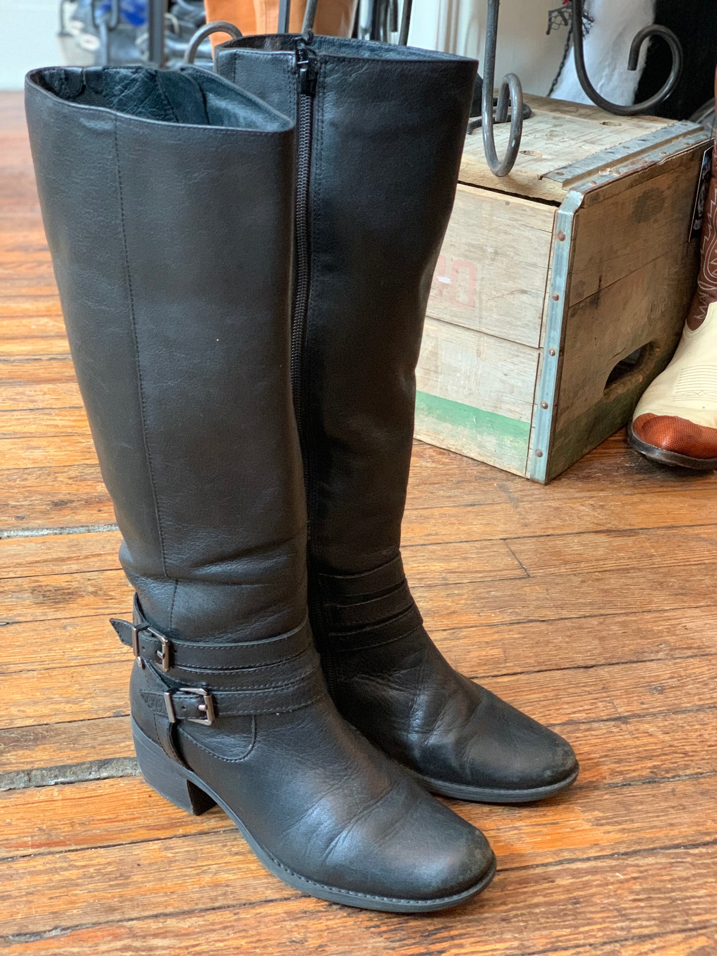 Tall Black Leather Riding Boots