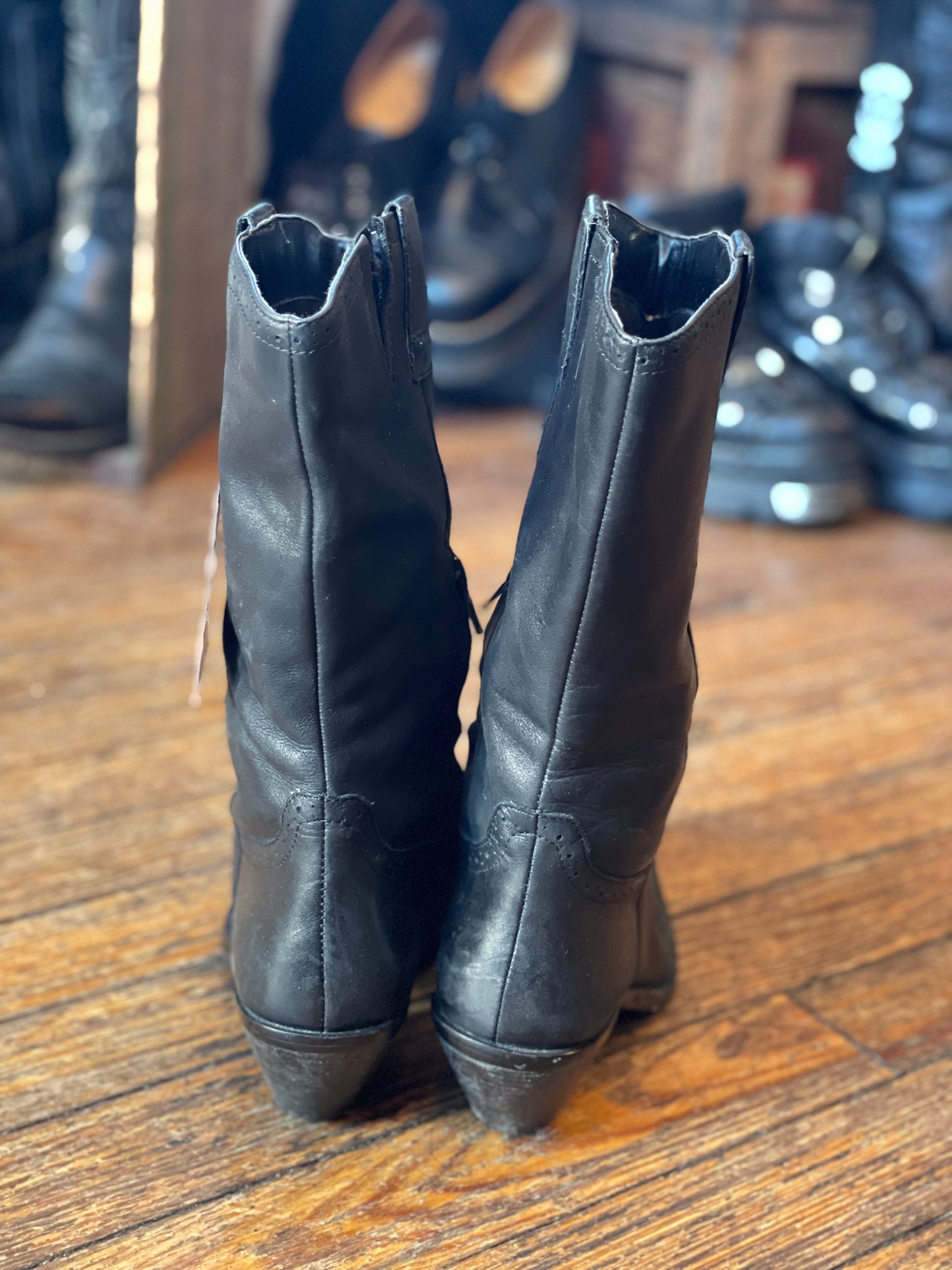 Soft Black Leather Wingtip Cowboy Boots