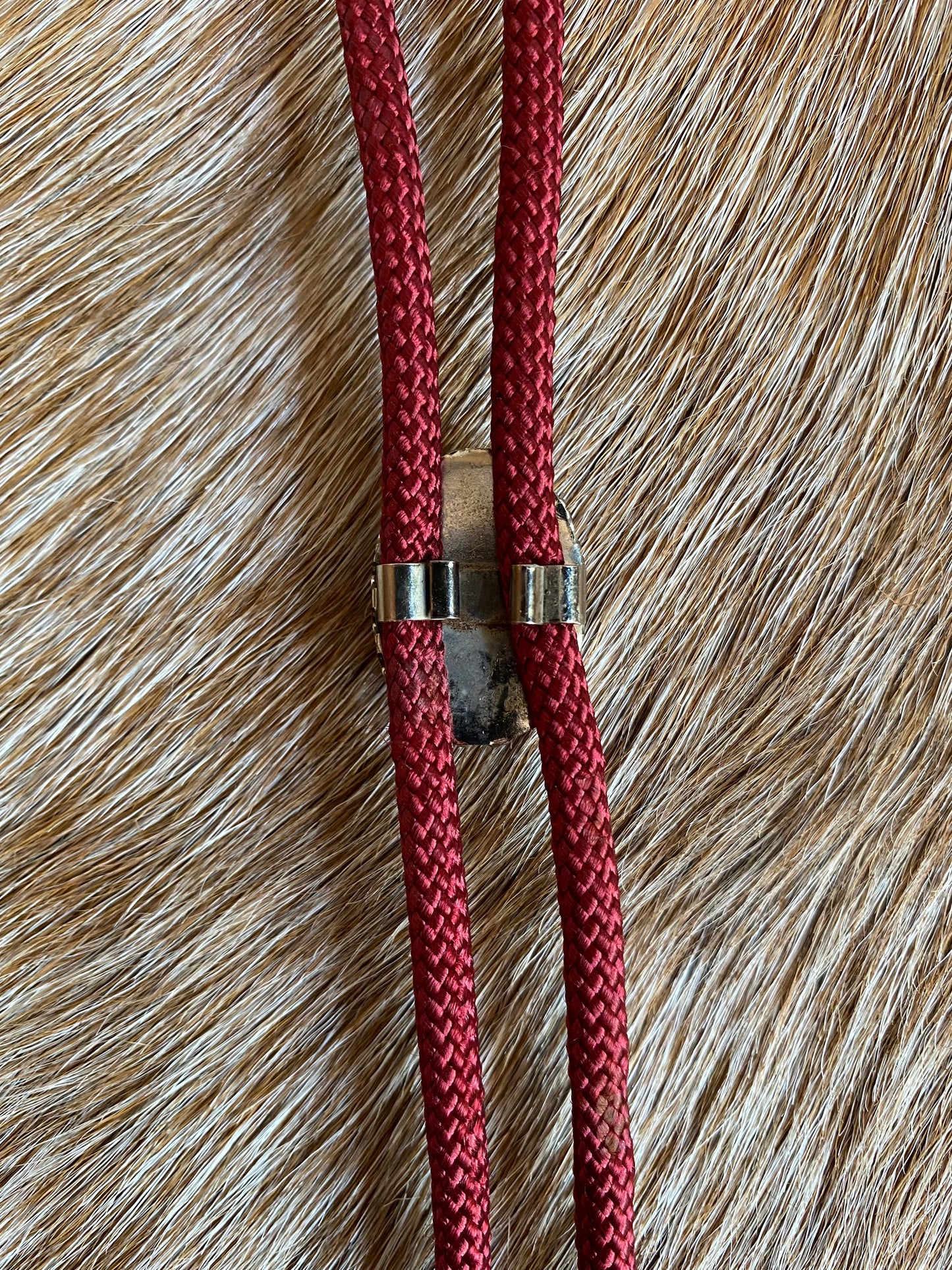 Red Mossy Agate Pendant W/ Burgundy Cord Bolo Tie