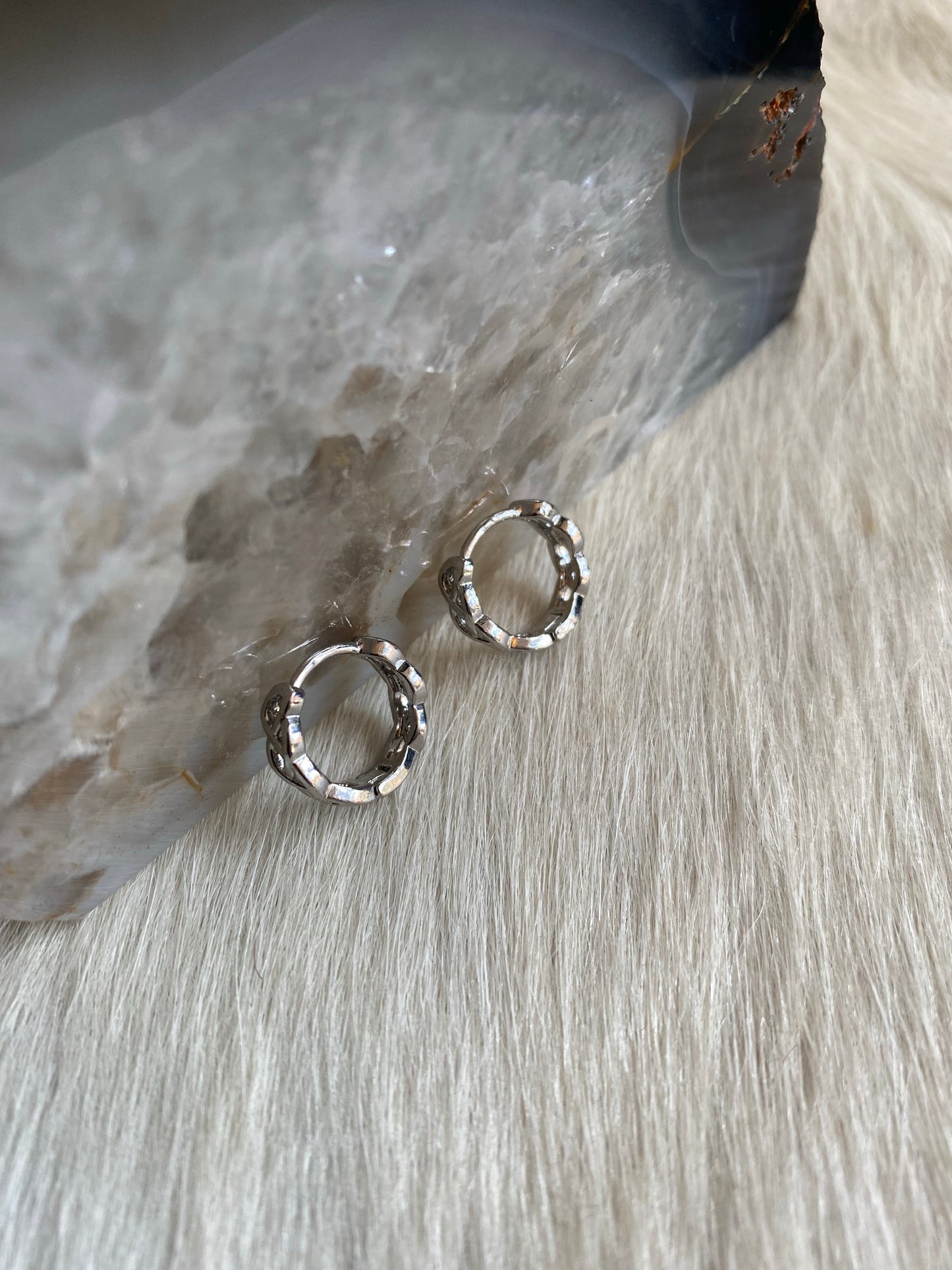 Silver Woven Design Little Hoop Earrings