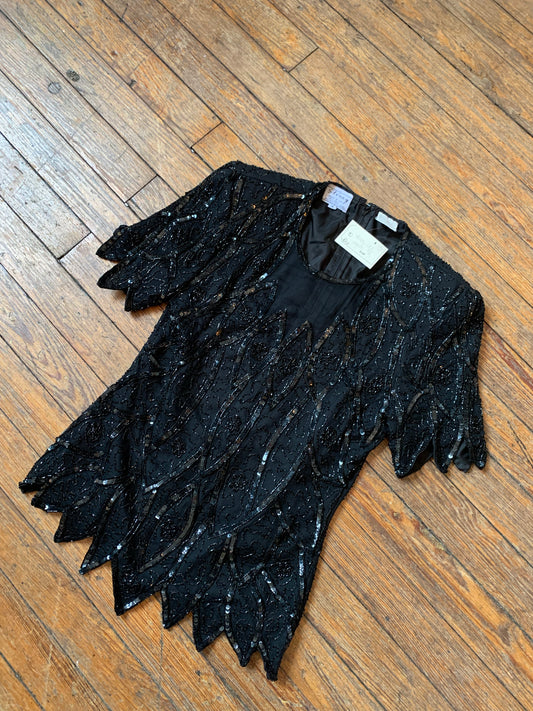 Vintage Sténay Black Sequin Silk Top