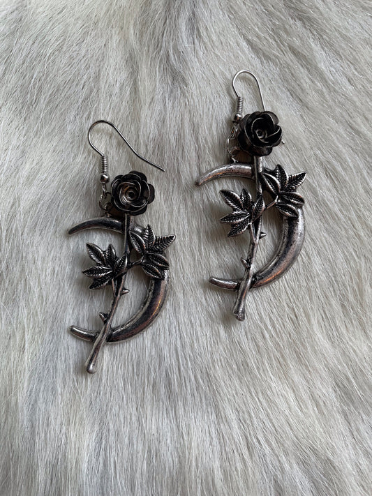 Crescent Moon & Rose Earrings