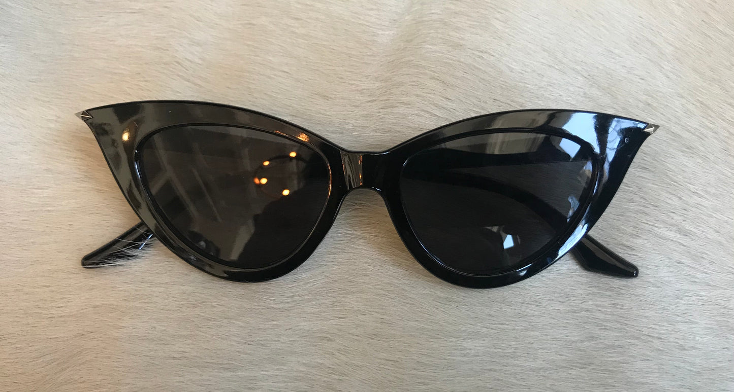 Black Cat Eye Sunglasses w/ Silver Detail