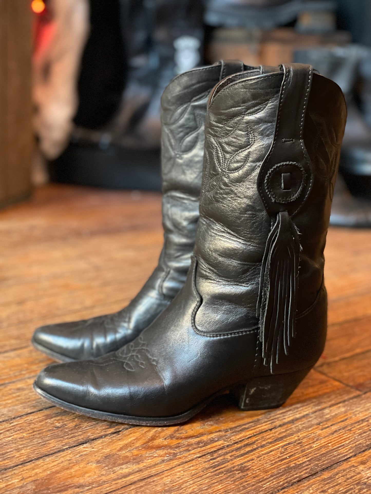 Vintage Laredo Black Leather Fringe Cowboy Boots