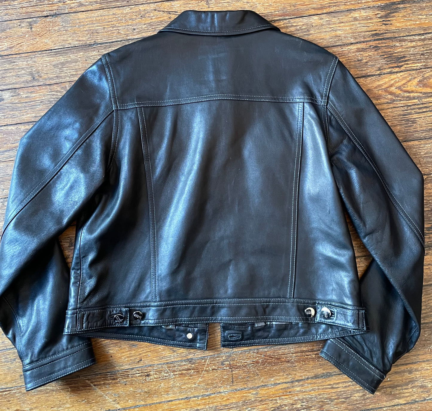 Pre-Loved Soft Black Leather Button Up Jacket