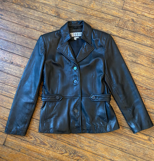 Y2K Siena Studio Mid-Length Black Leather Jacket