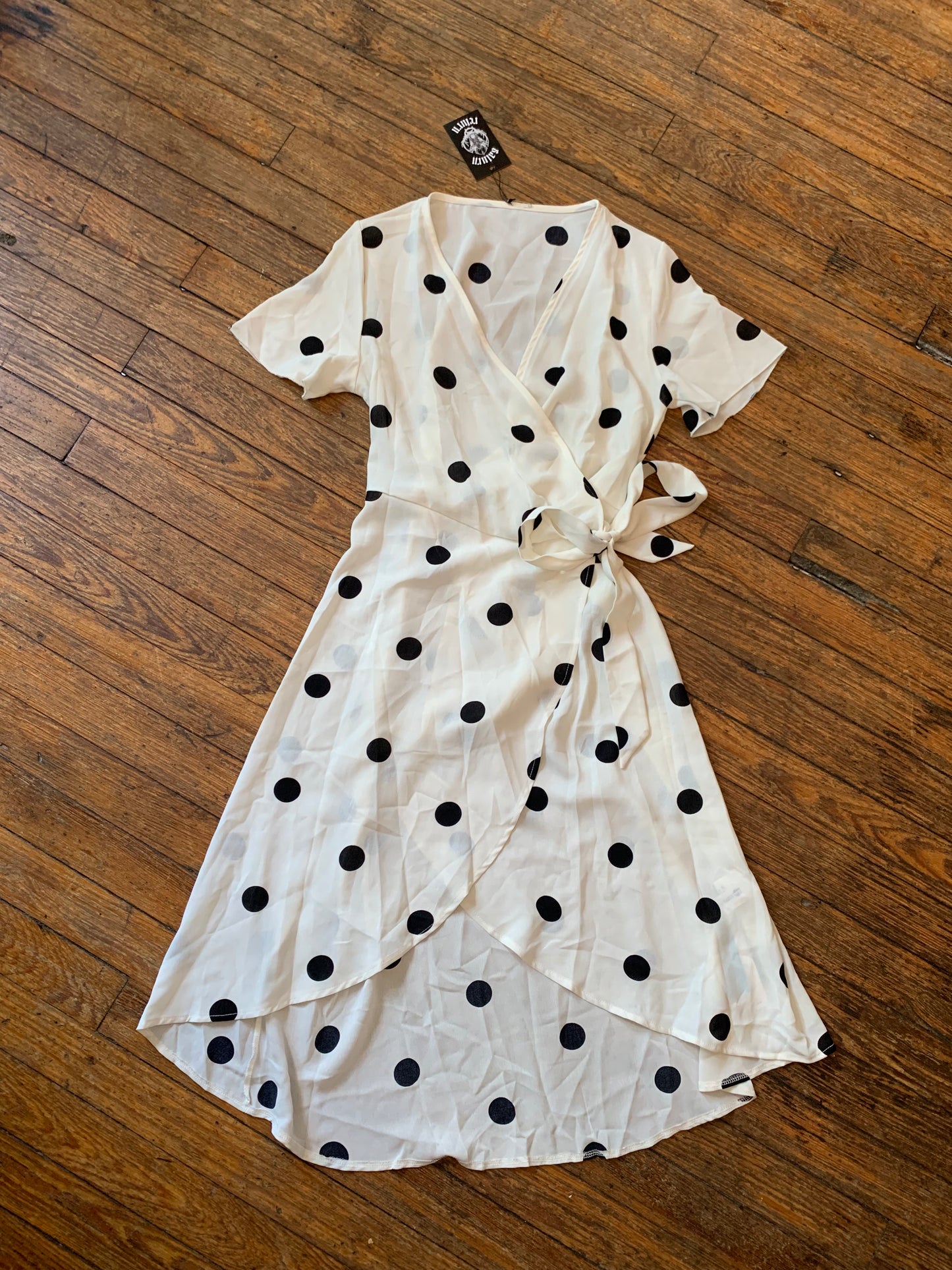 Black and White Polka Dot Wrap Dress