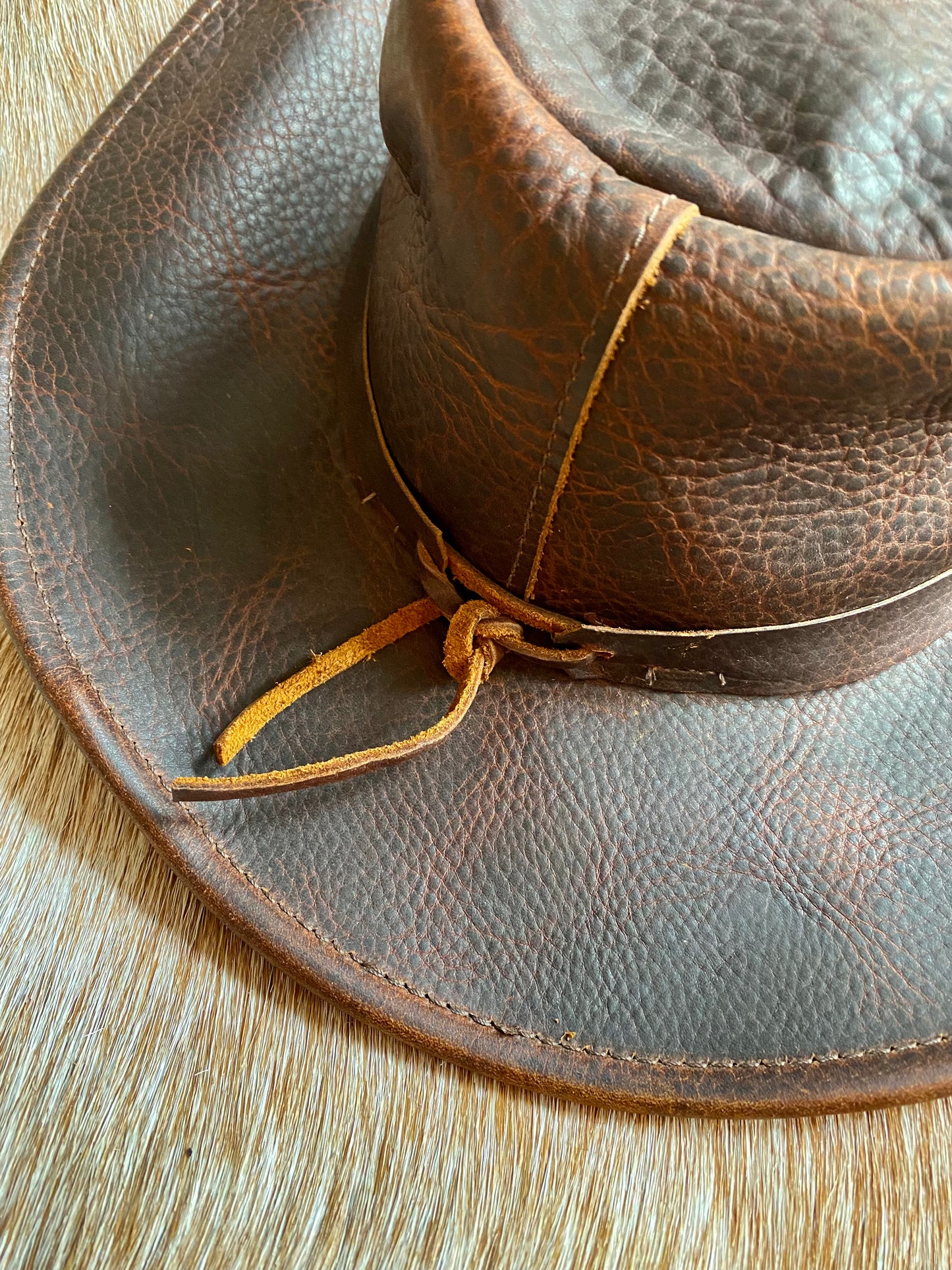 Vintage Brown Leather Concho Cowboy Hat