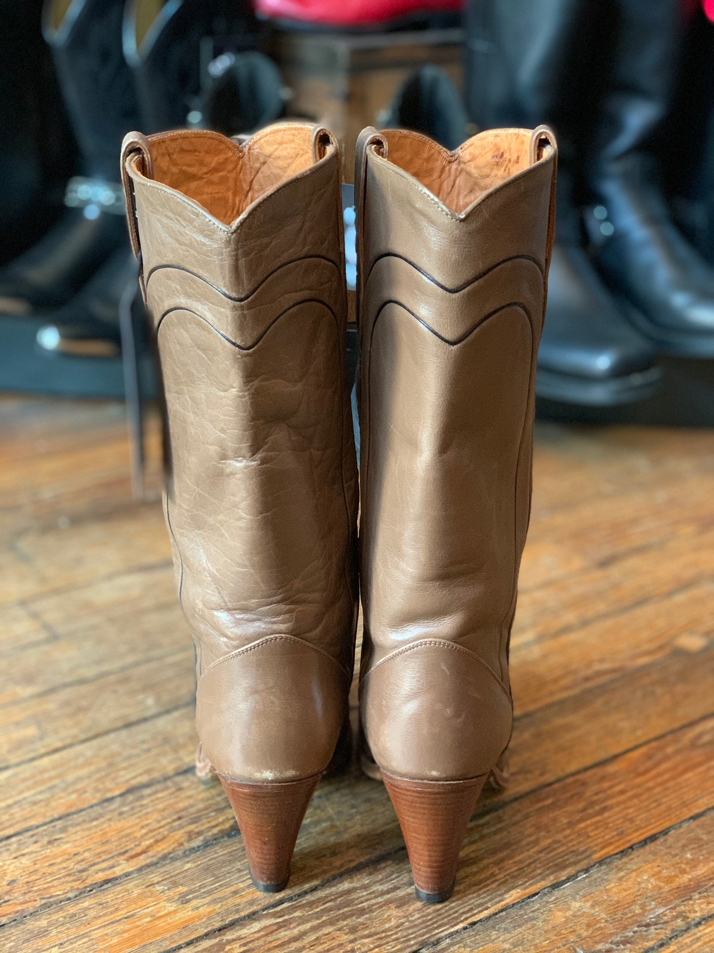 Vintage Dan Post Brown High-Heeled 70’s Style Cowboy Boots
