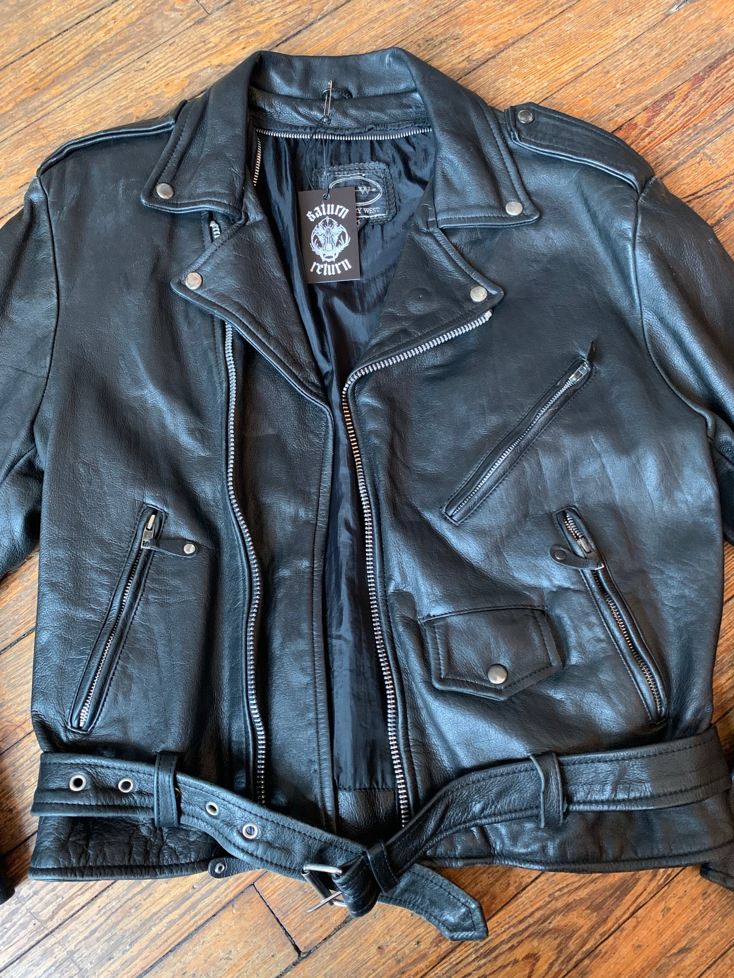 Vintage Tannery West Black Leather Motorcycle Jacket