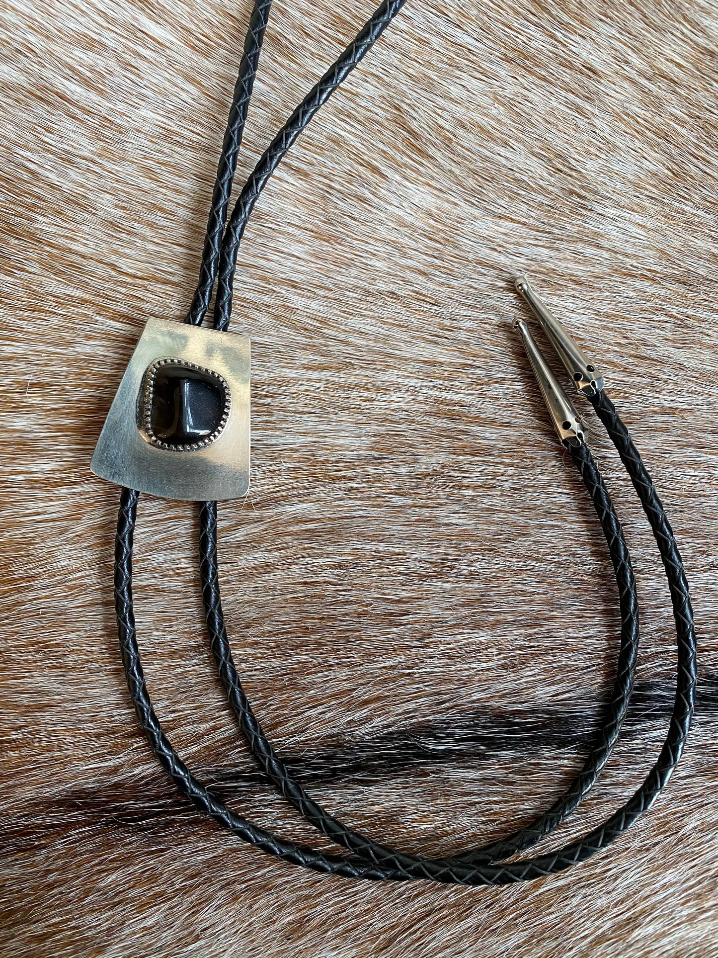 Obsidian and Silver Bolo Tie