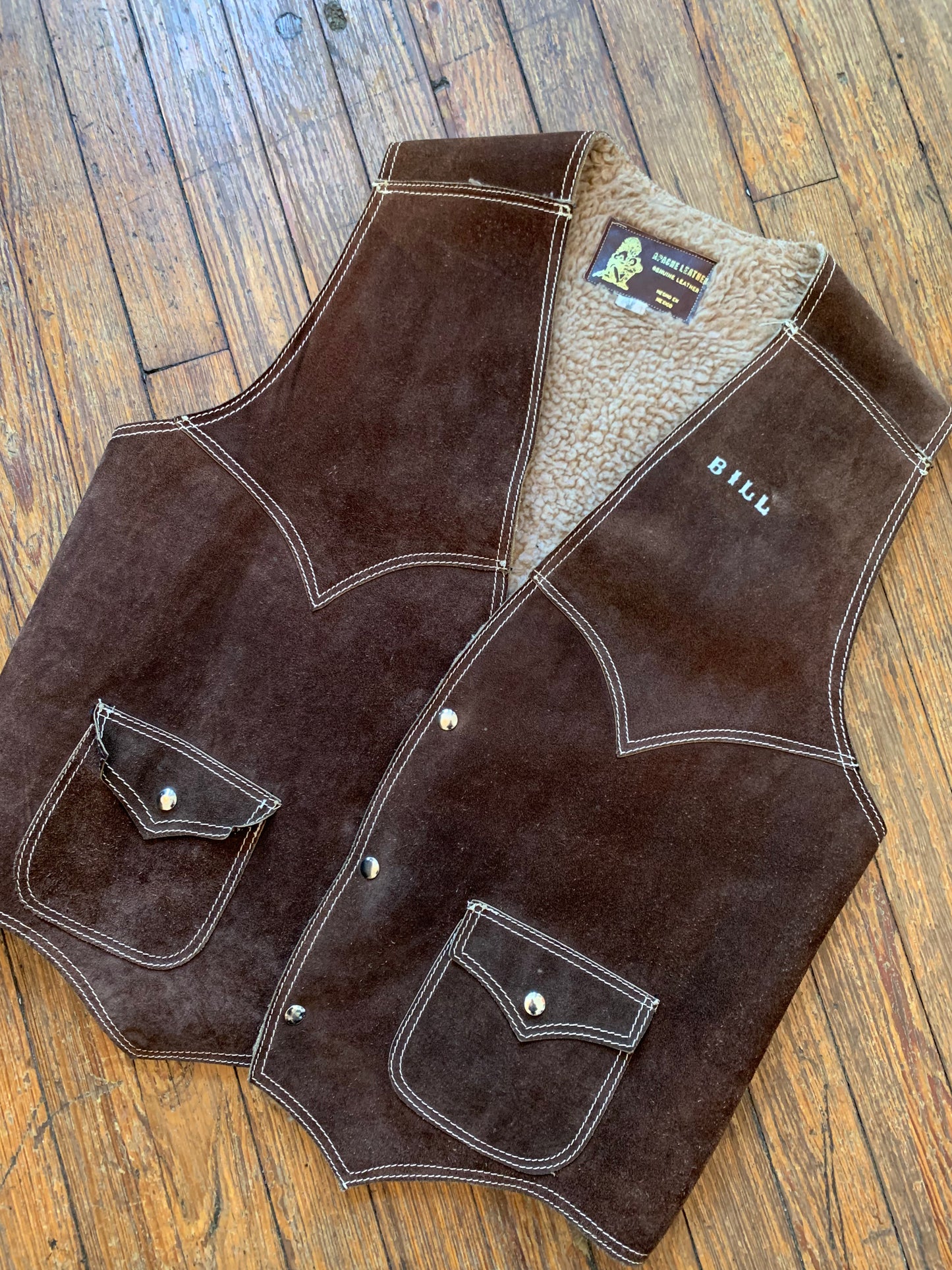 Vintage “Bill” Apache Leather Brown Suede and Shearling Vest