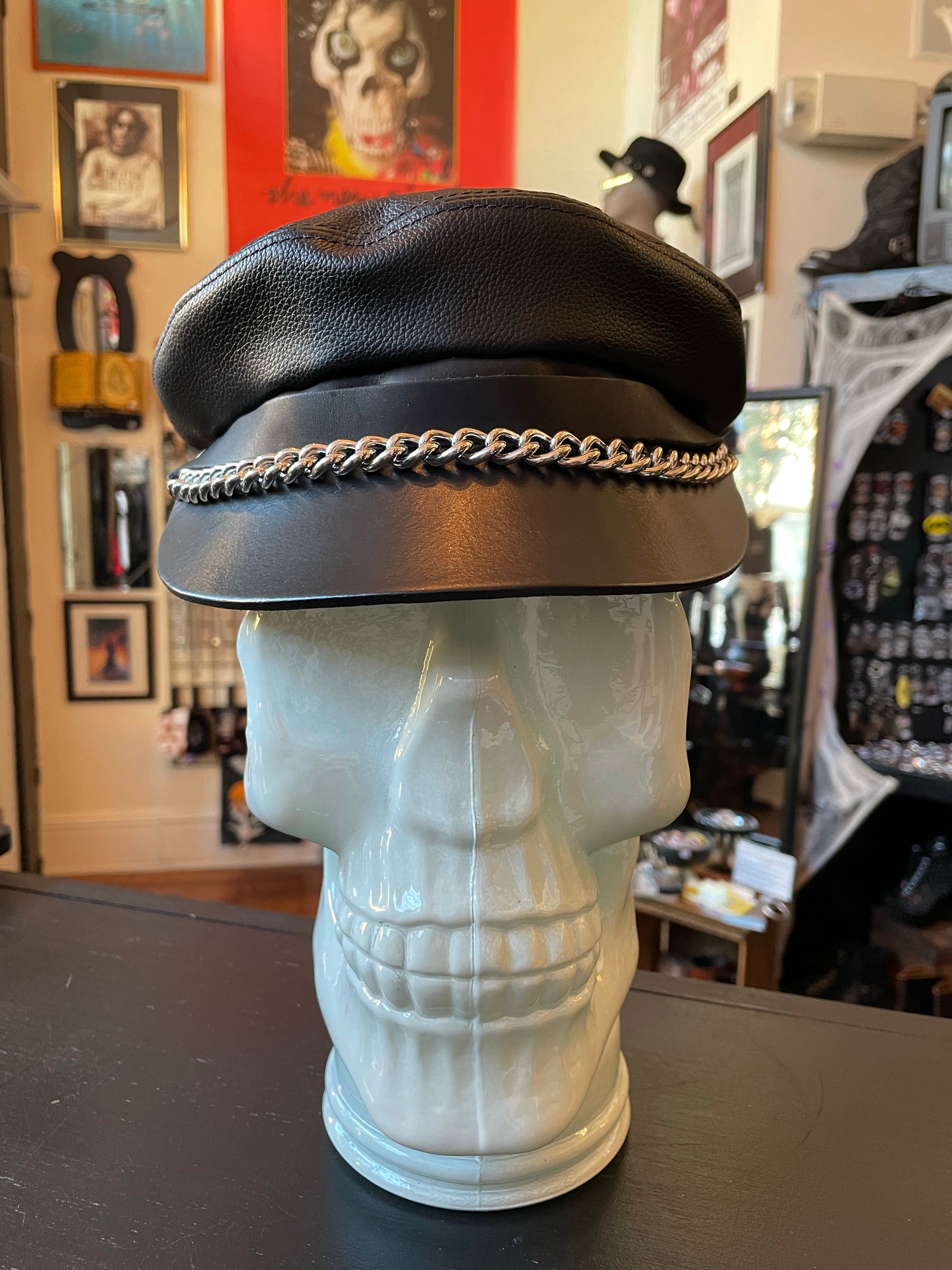NWT Classic Leather and Chain Biker Hat