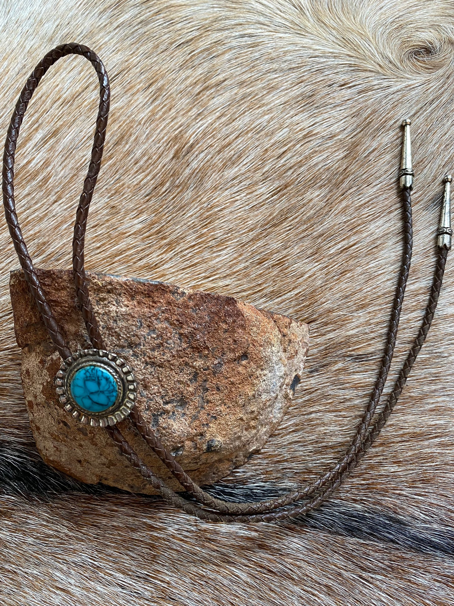 Faux Turquoise Brown Leather Bolo Tie