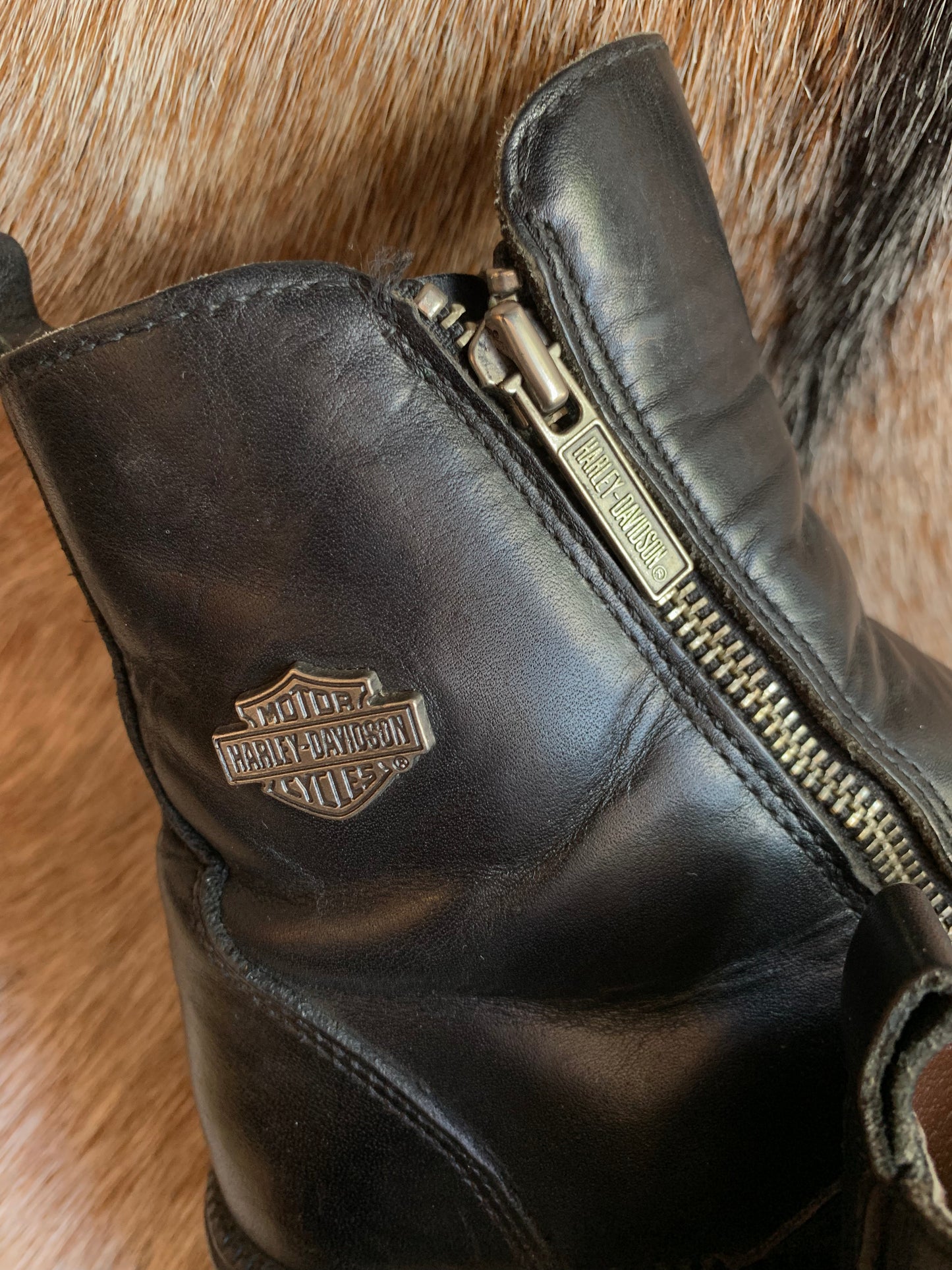 Vintage Harley-Davidson Leather Double Zipper Ankle Boots