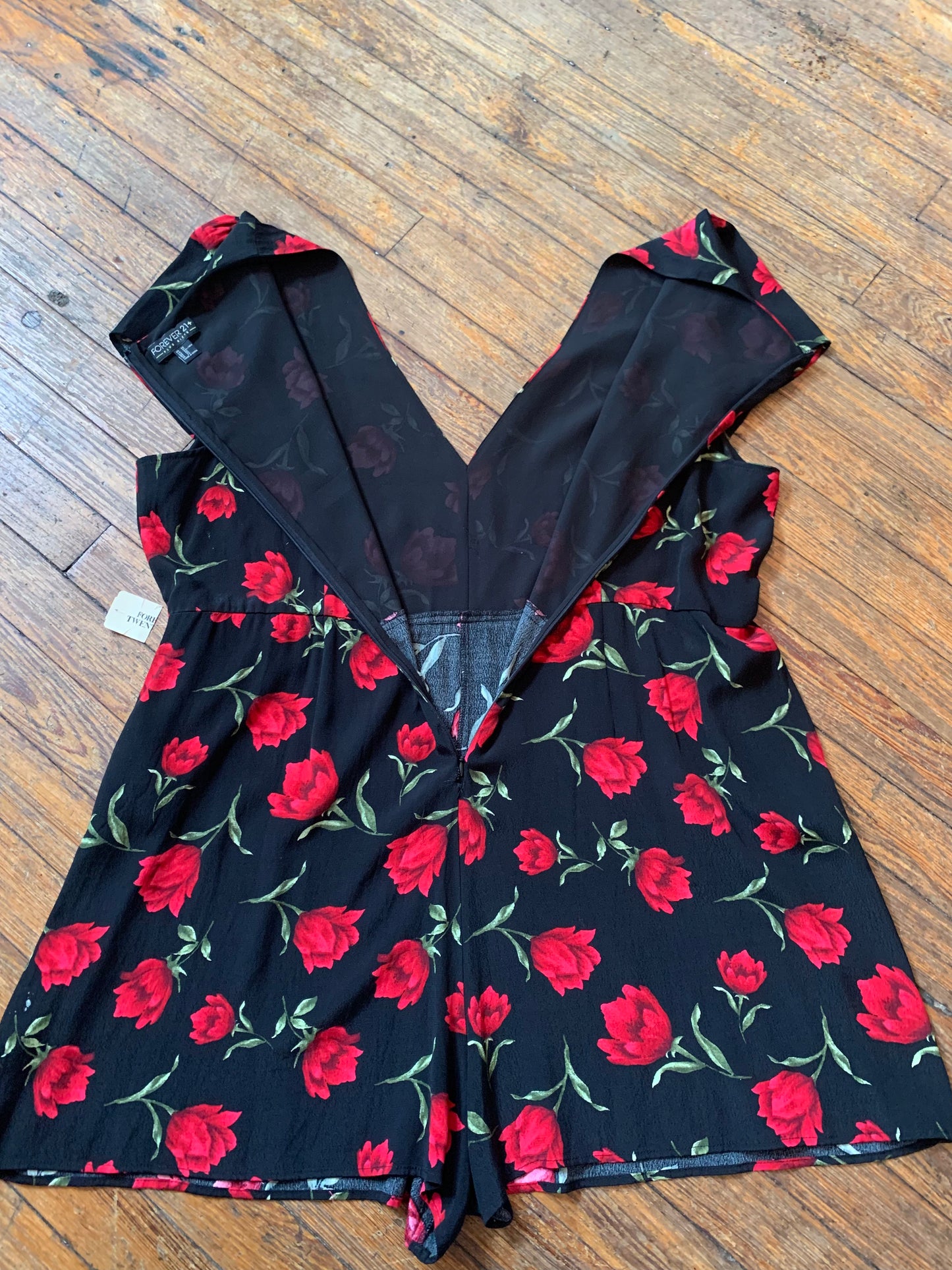 NWT Plus Size Black and Red Floral Romper