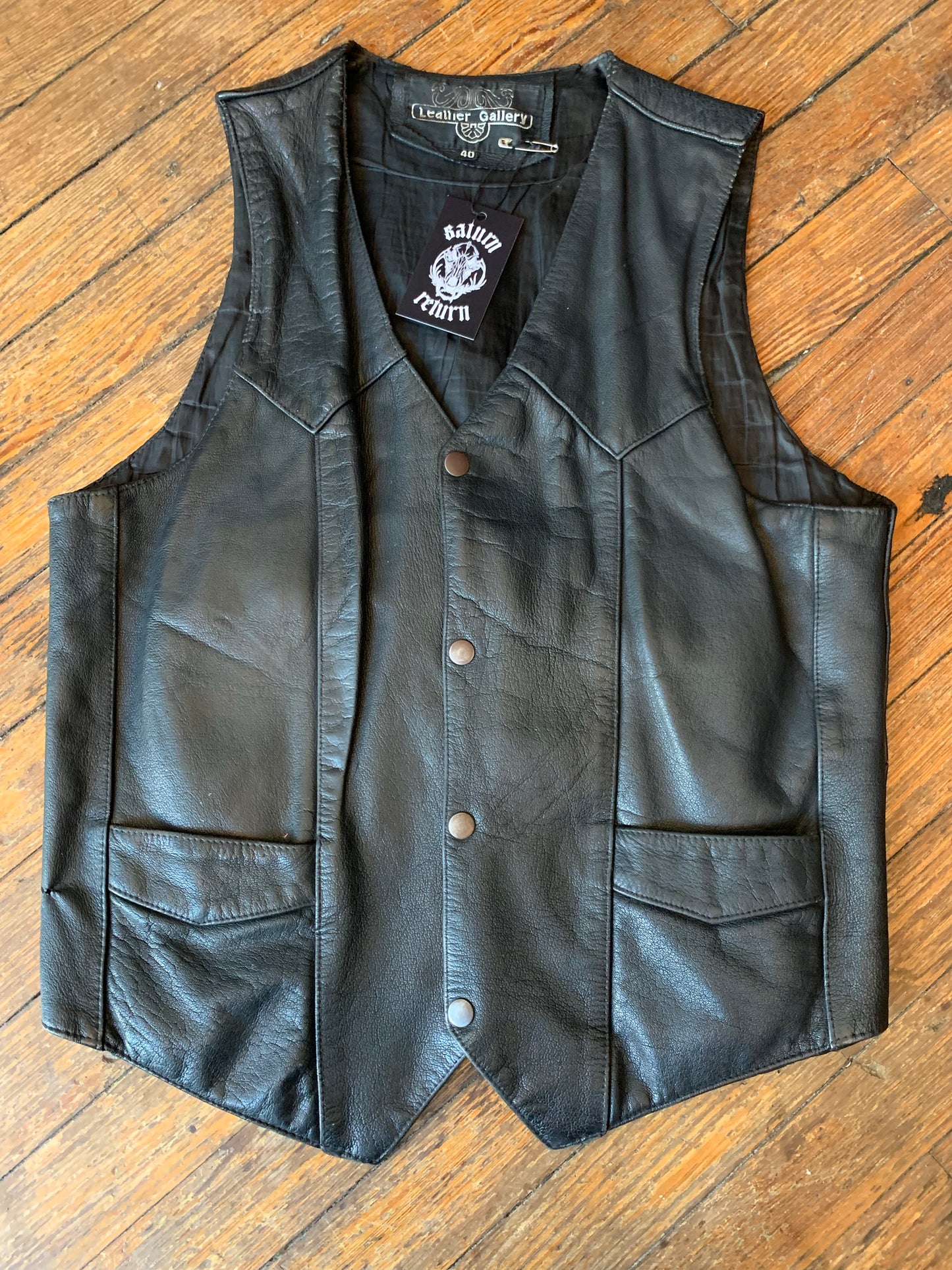 Vintage Leather Gallery Worn In Black Biker Vest