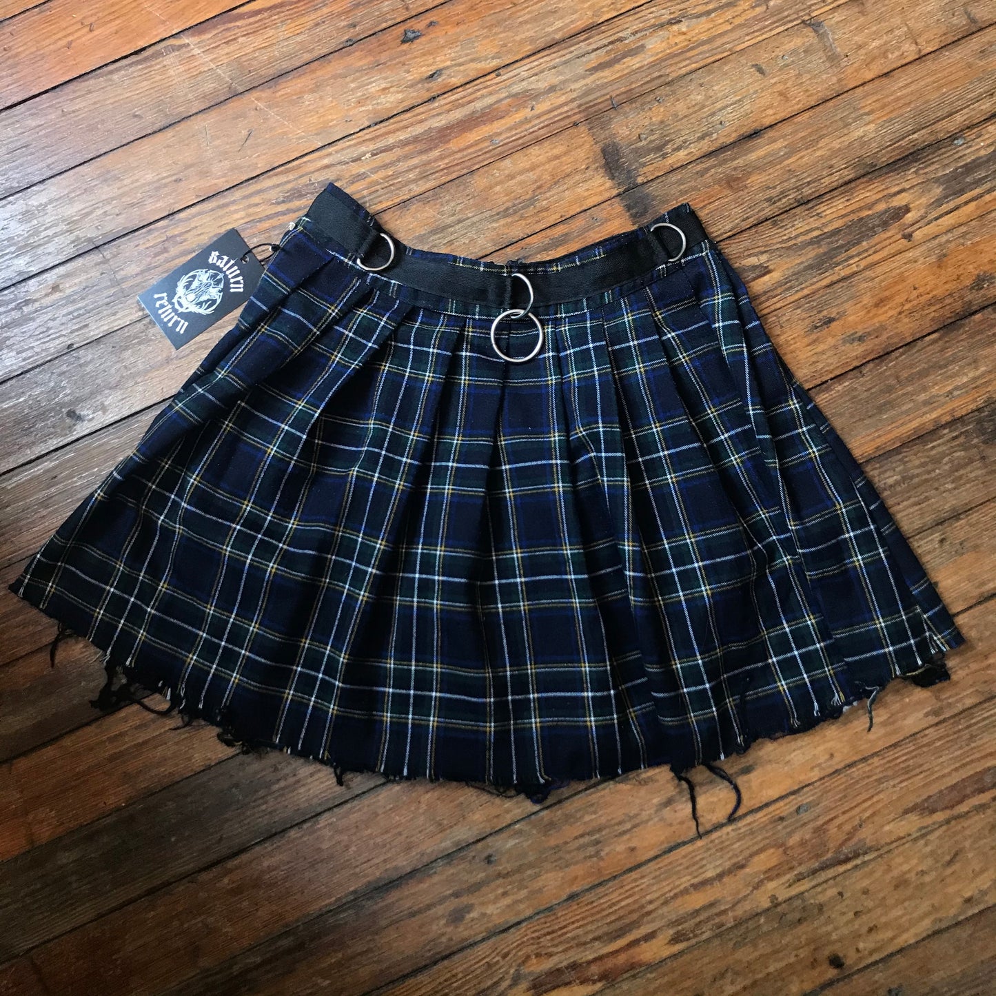 Navy Plaid O-Ring Belt Mini Tennis Skirt