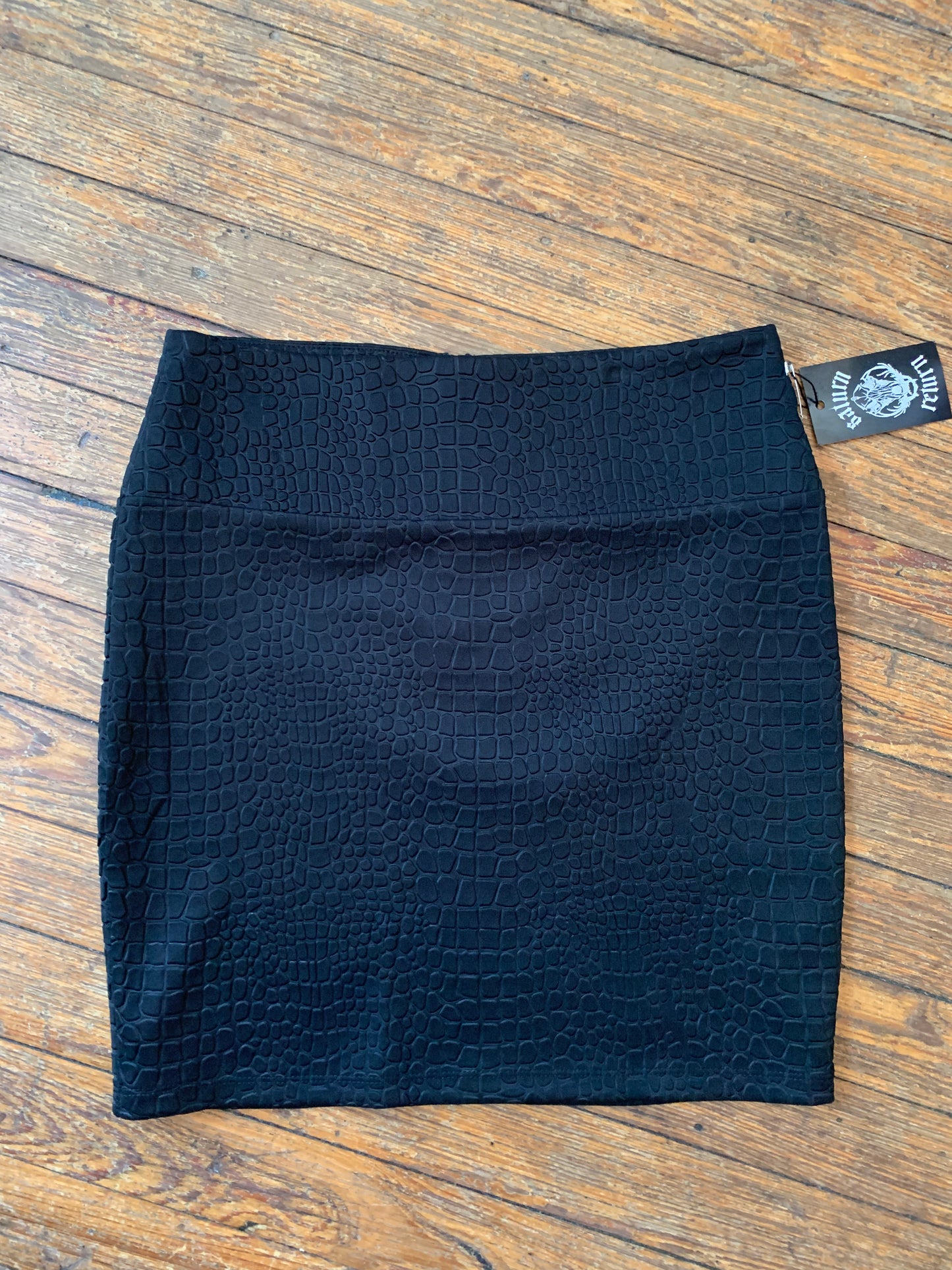 Black Crocodile Embossed Mini Skirt