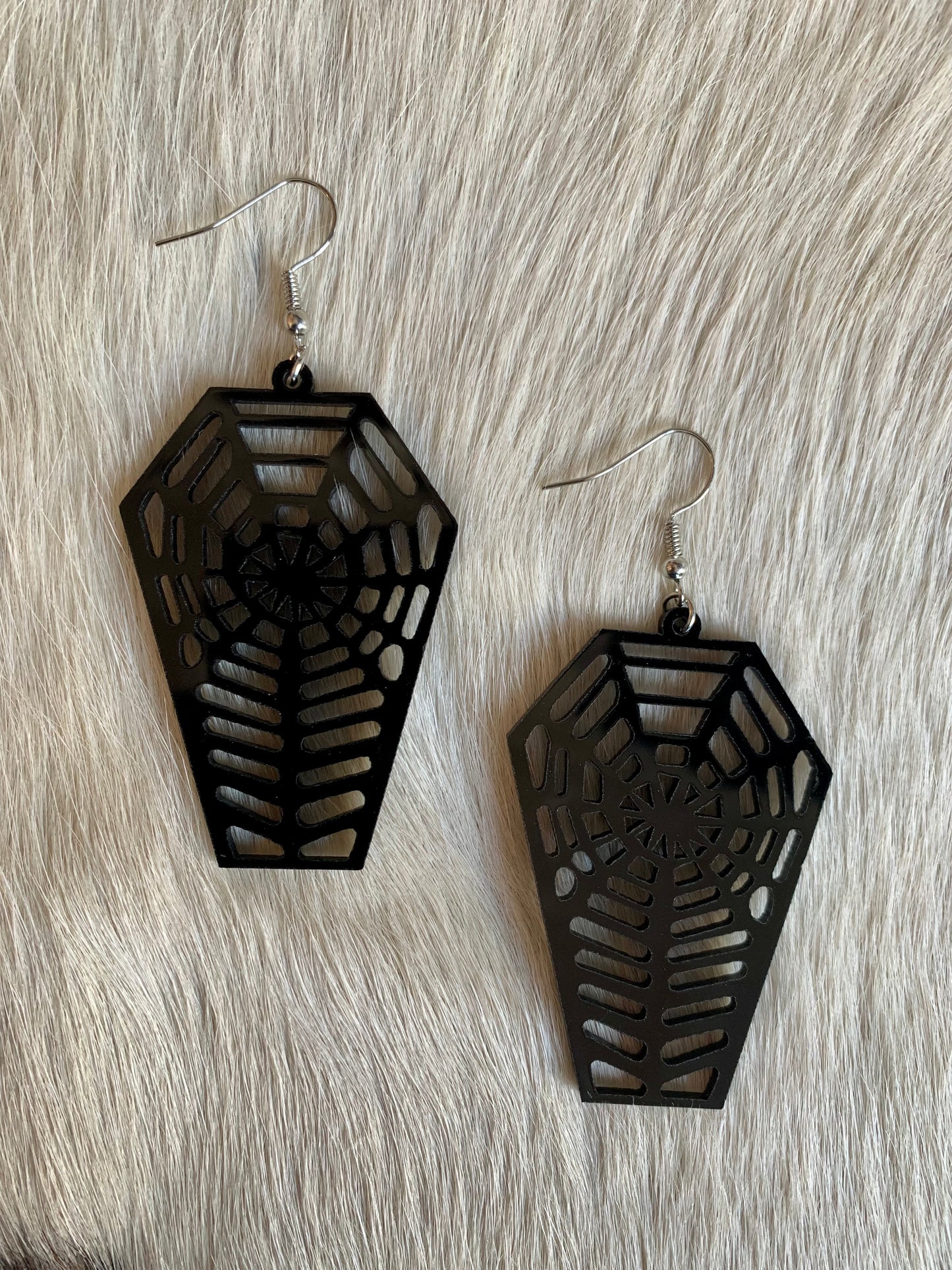 Black Spiderweb Coffin Earrings