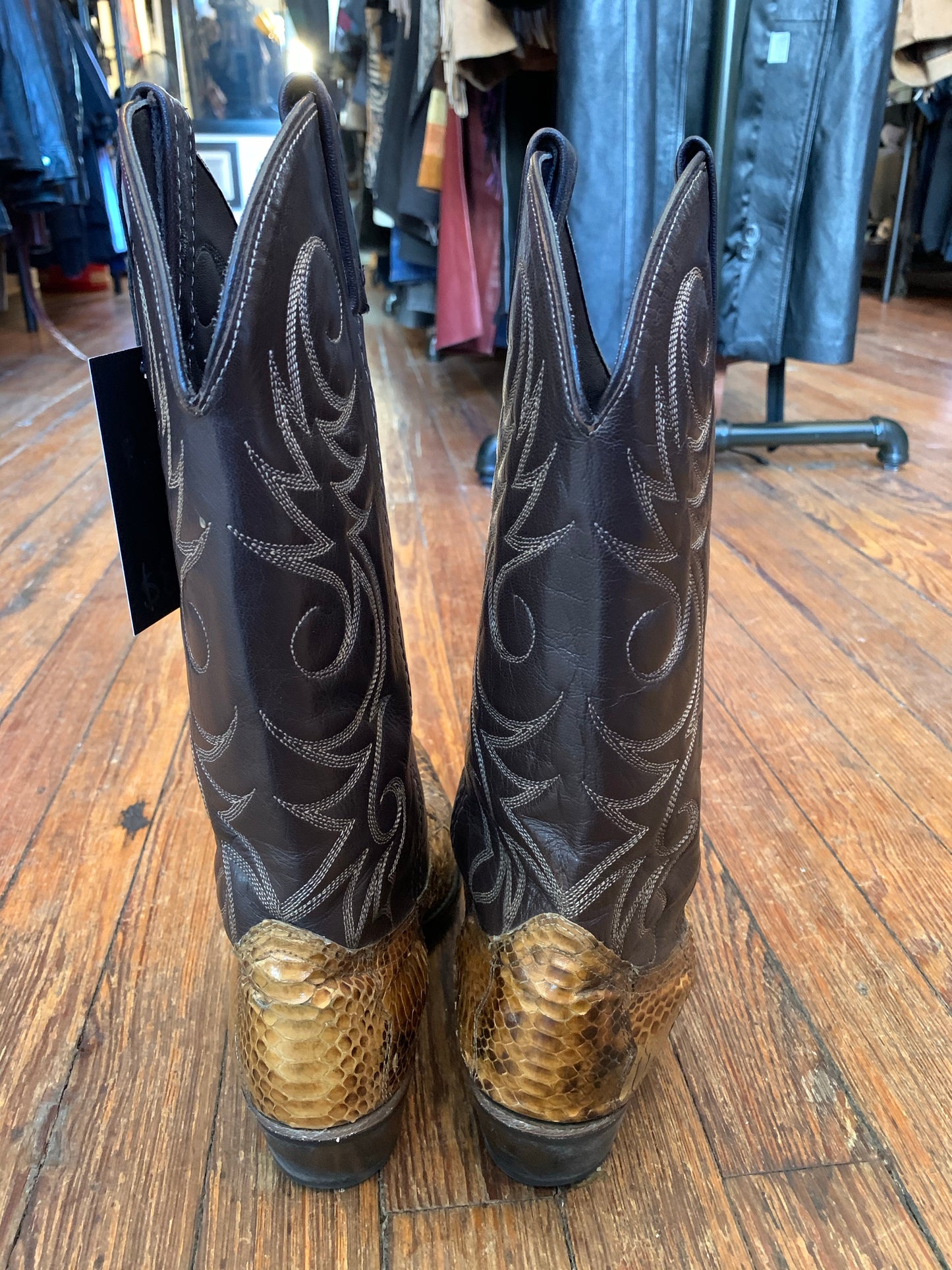 Vintage Acme Brown and Tan Snakeskin Cowboy Boots