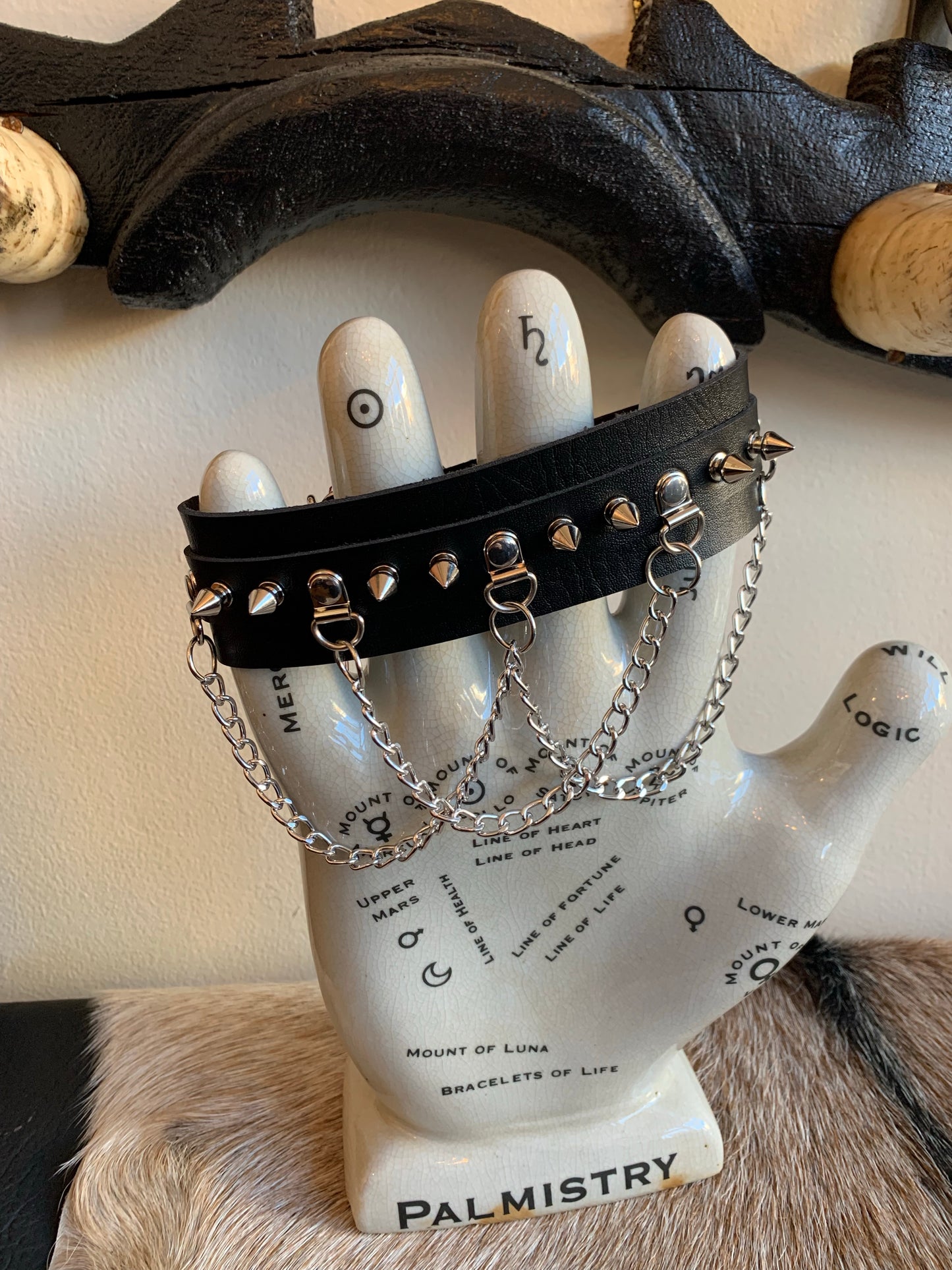 Vegan Leather Spikes and Chains Choker