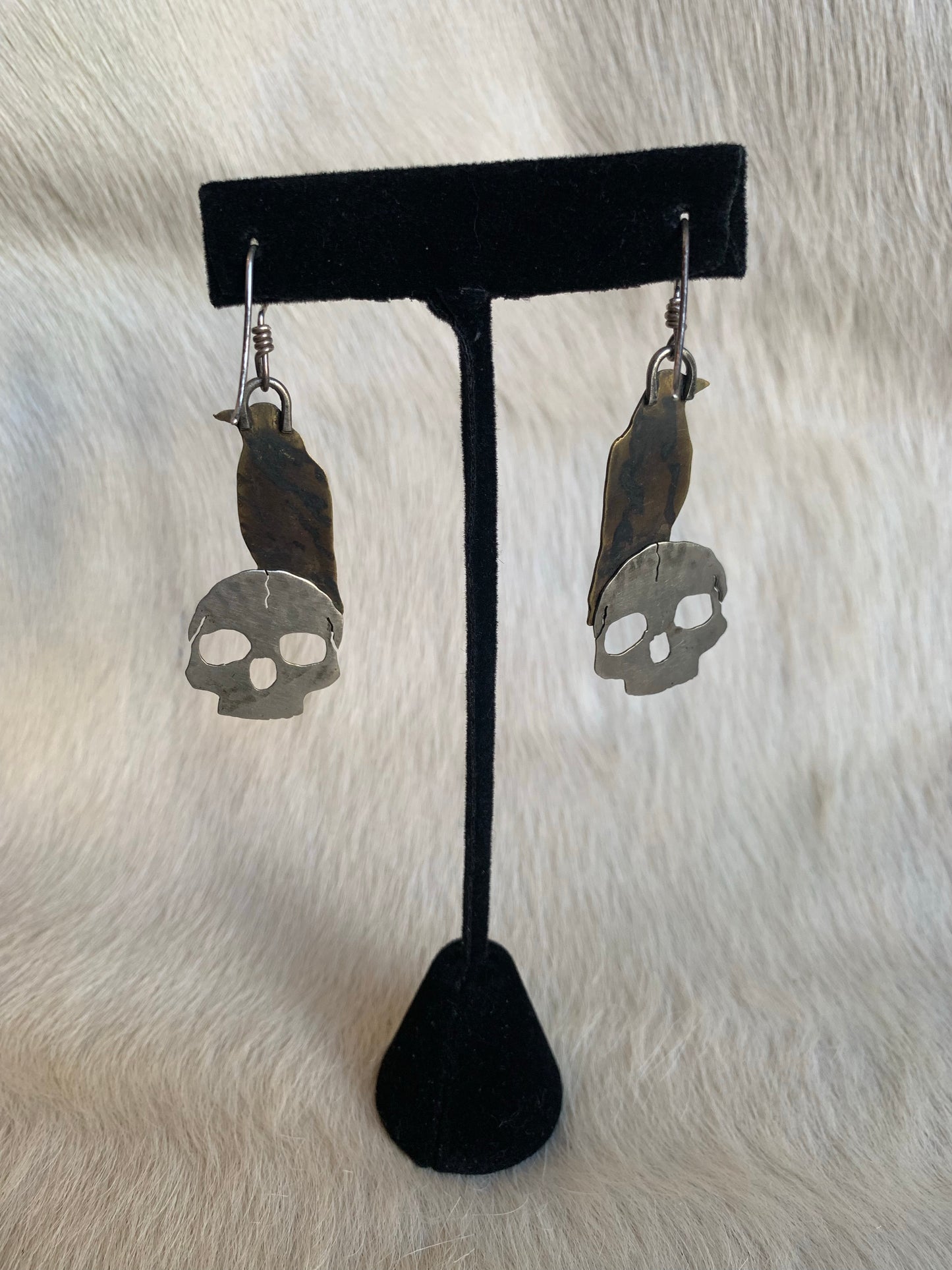 The Deadly Stake Sterling Silver Raven and Skull Earrings