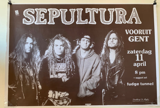 1992 Sepultura and Fudge Tunnel Vooruit Ghent, Belgium Show Poster