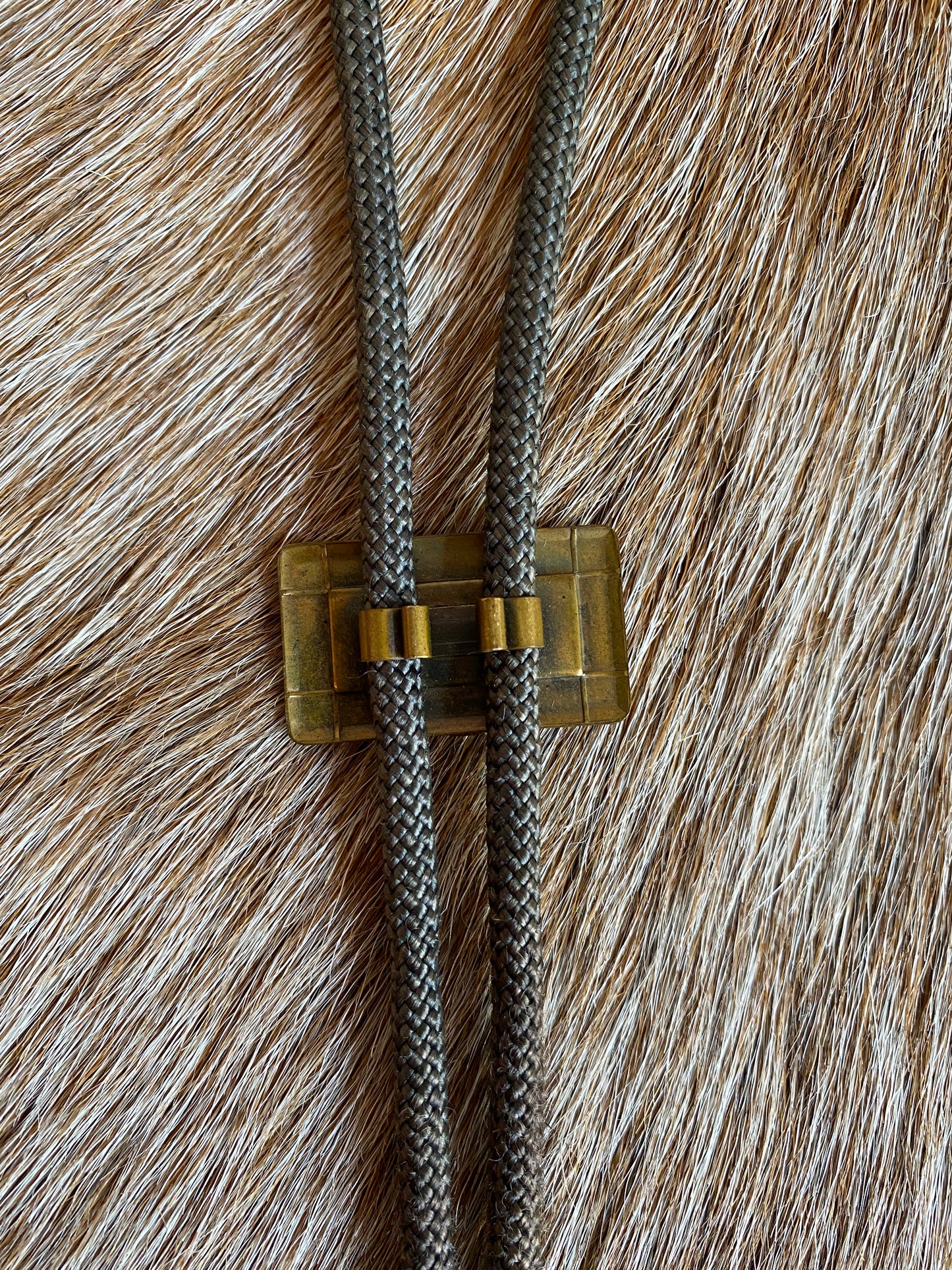 Gold Horse & Horseshoe Pendant w/ Grey Cord Bolo Tie