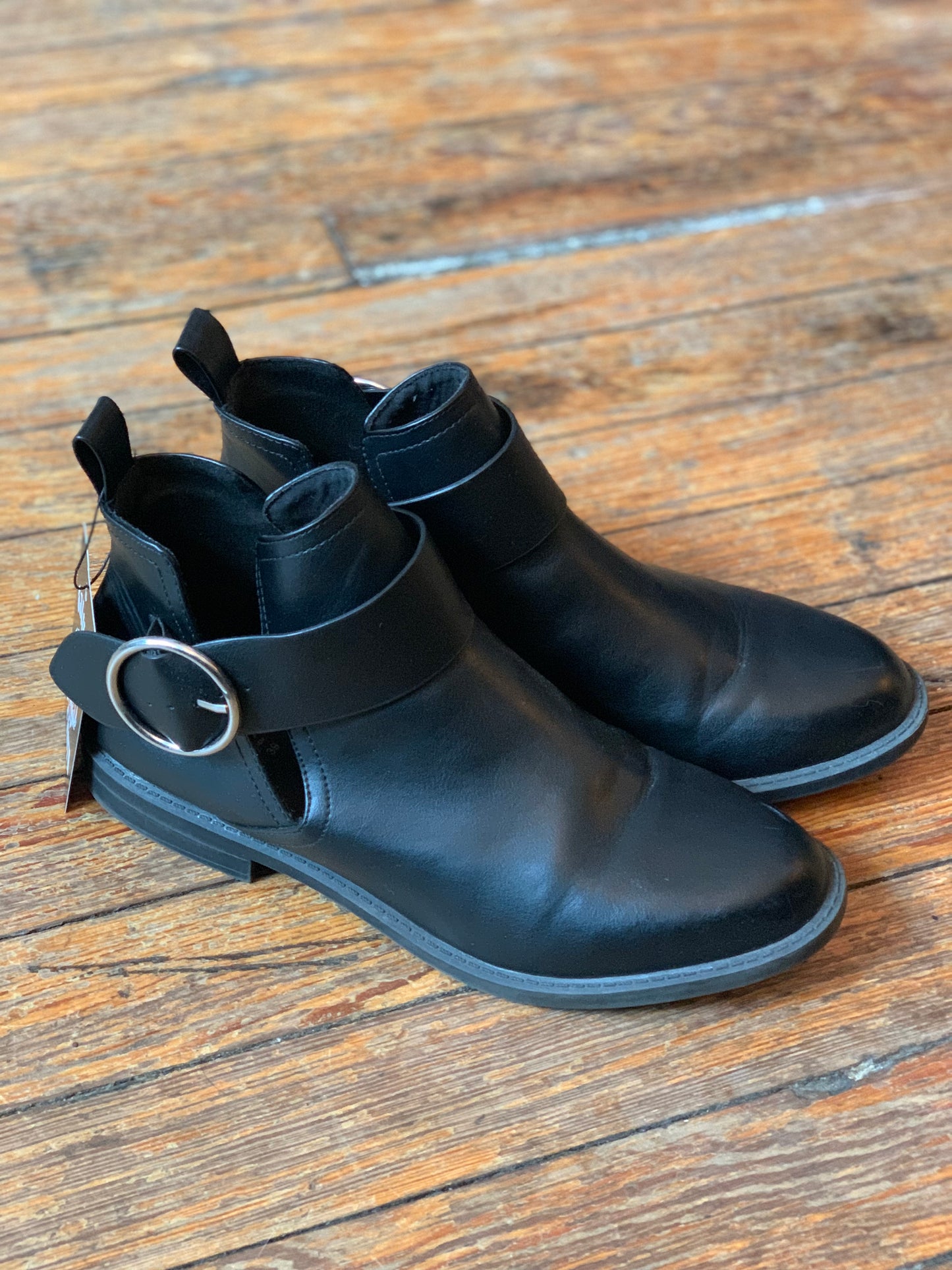 Black Faux Leather Buckle Cut-Out Booties