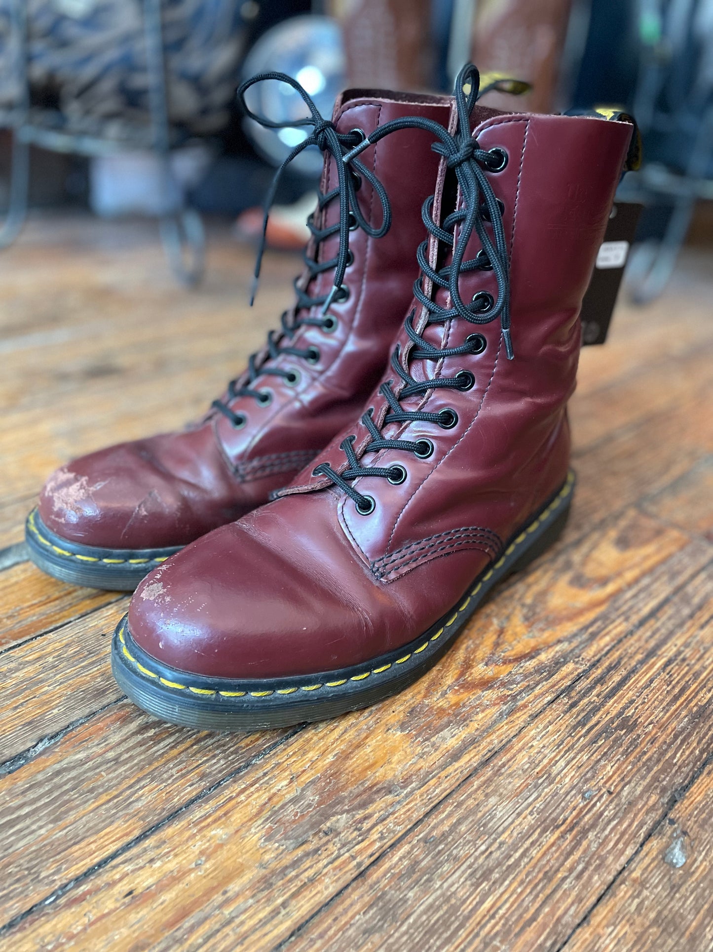 Doc Martens Smooth Cherry Red 1460 10 Eyelet Lace Up Boots