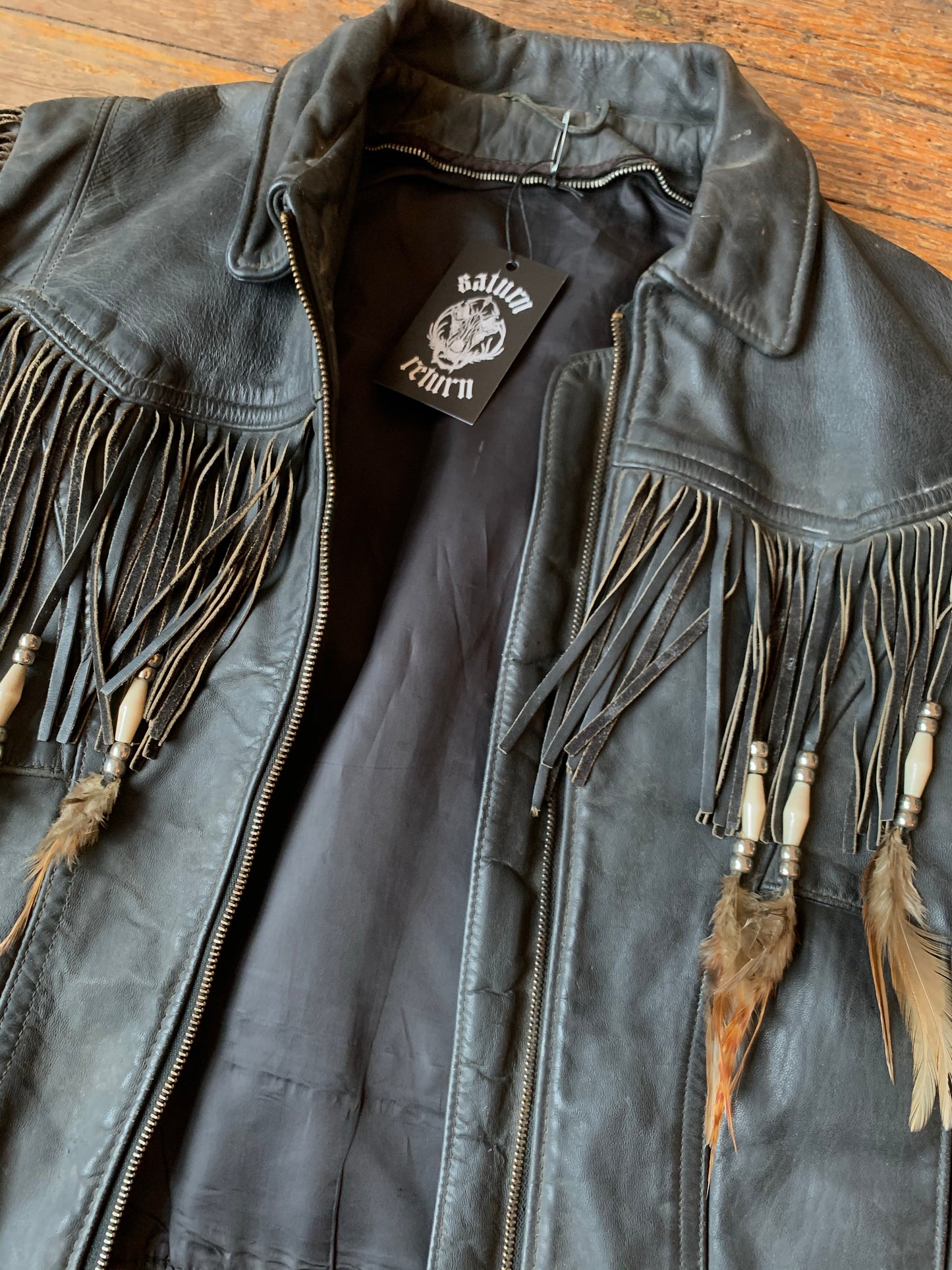 Vintage Beaded Feather Fringe Motorcycle Jacket