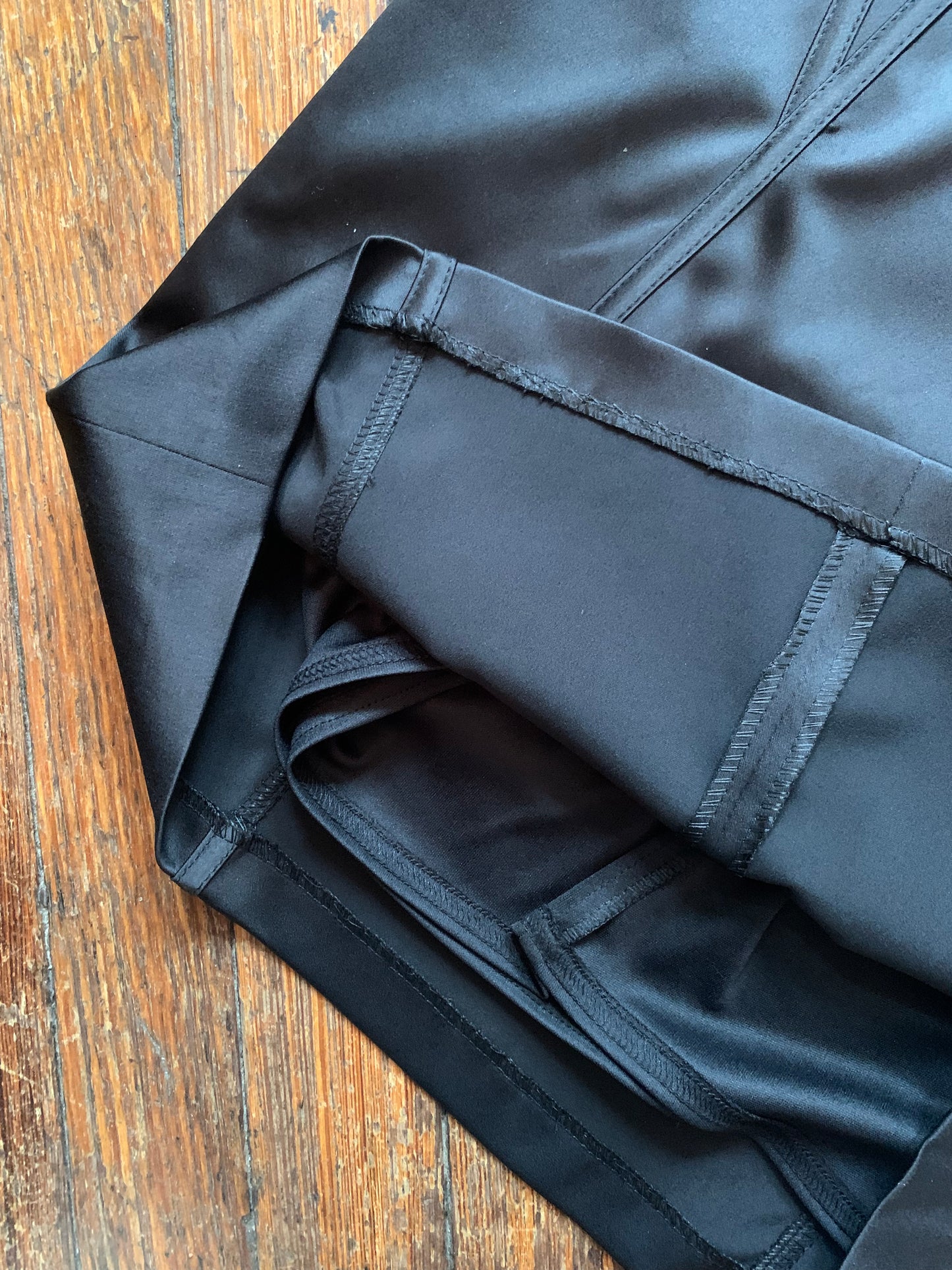 Black Satin Structured Midi Bodycon Dress