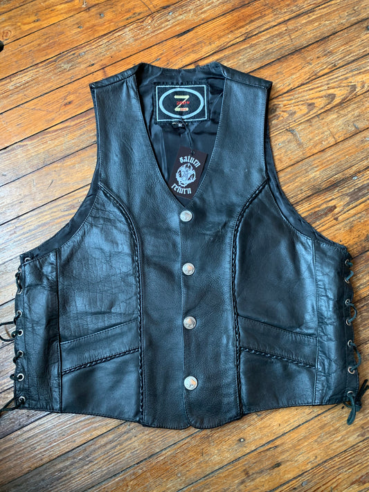 Black Leather Buffalo Nickel Biker Vest