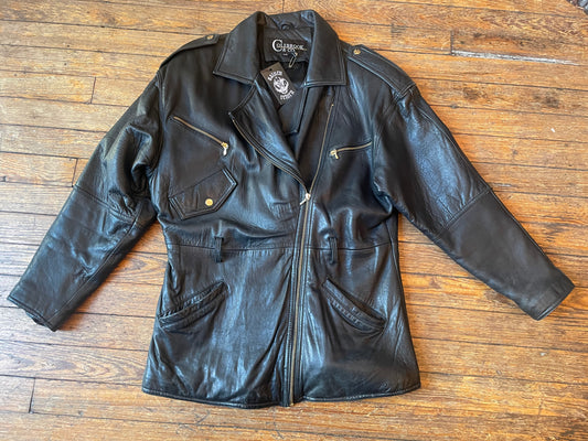 Vintage 80’s Long Soft Black Leather Motorcycle Jacket