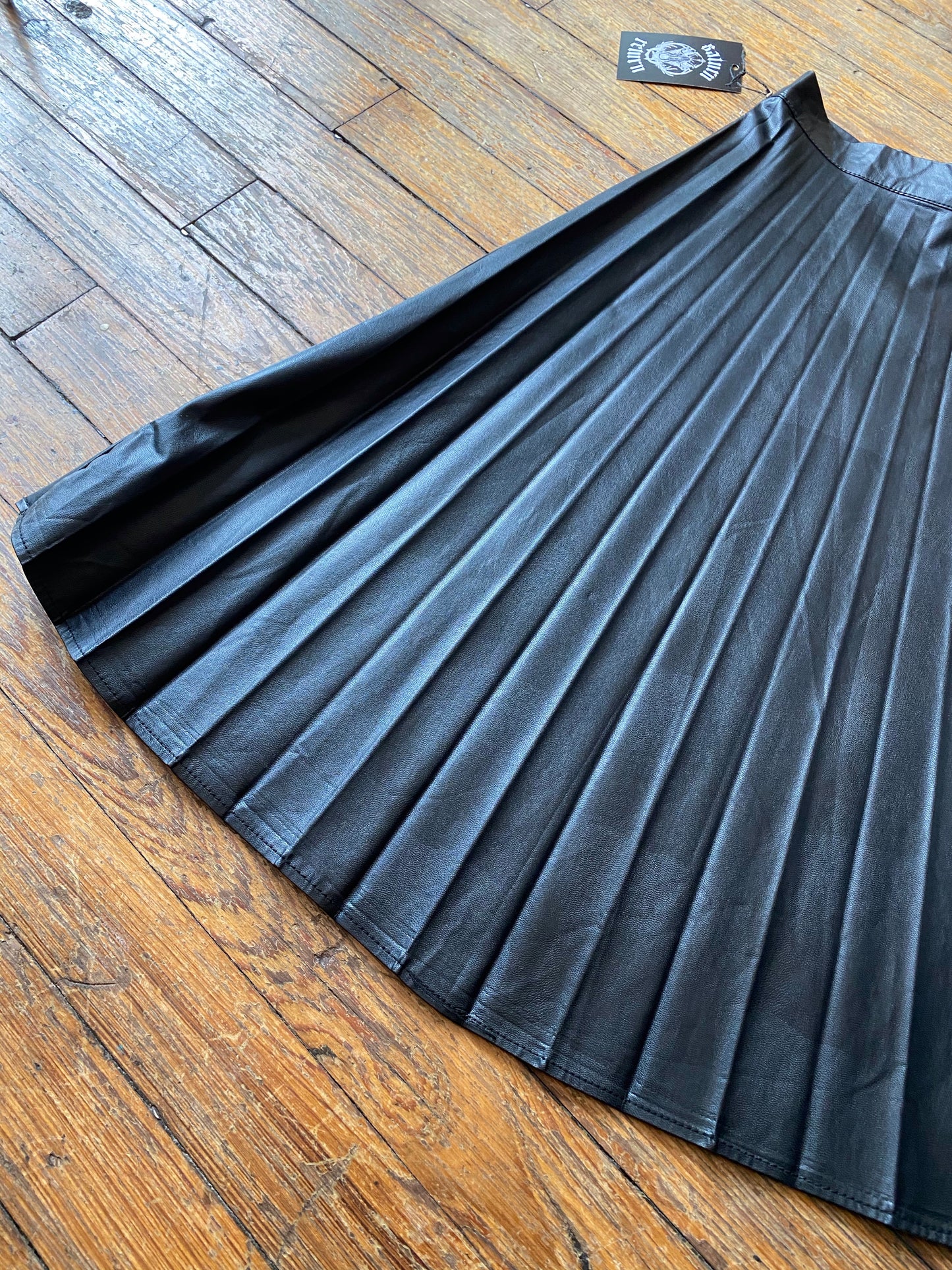 Pleated Vegan Leather Midi Skirt