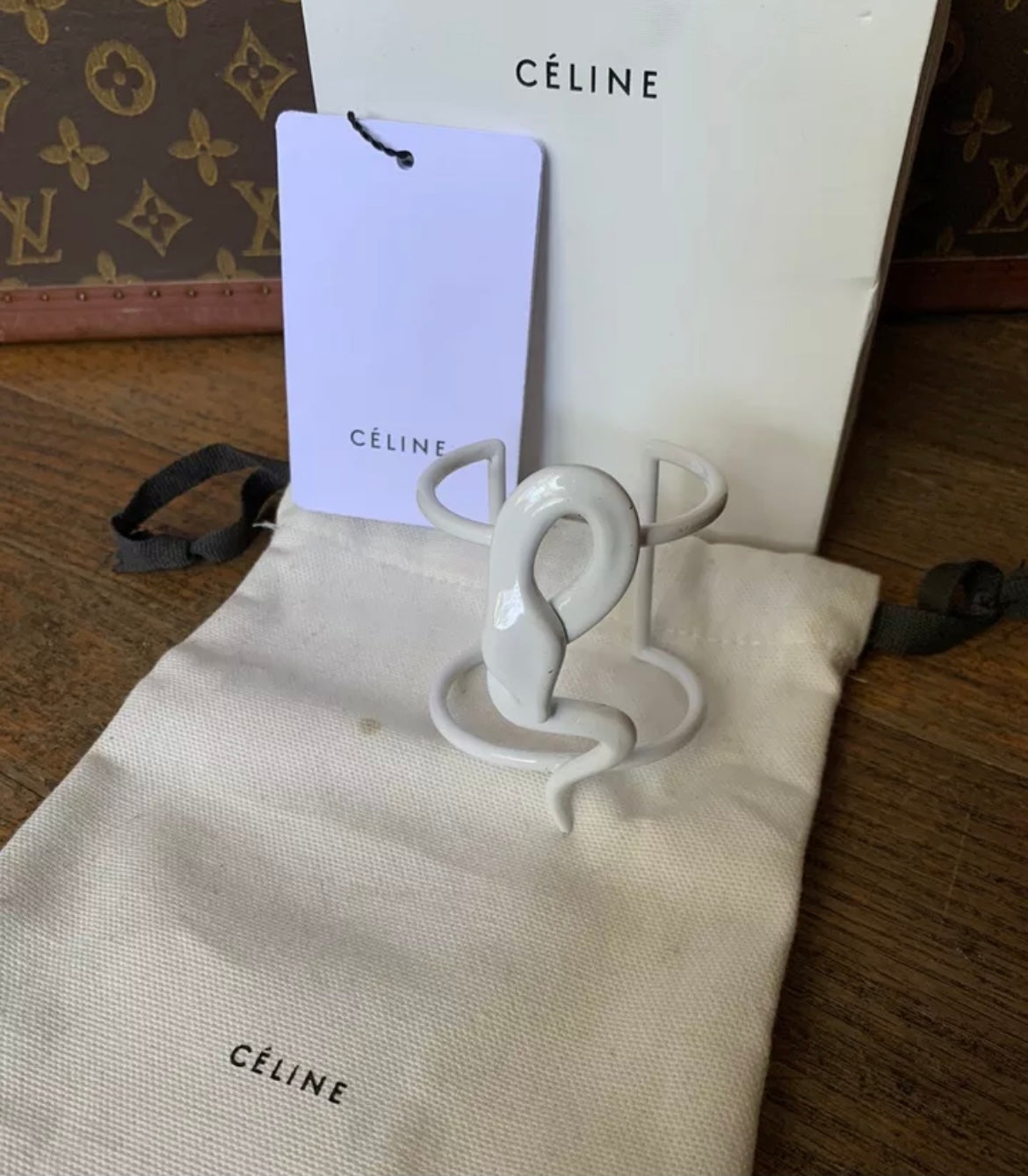 Céline White Snake Cuff Bracelet