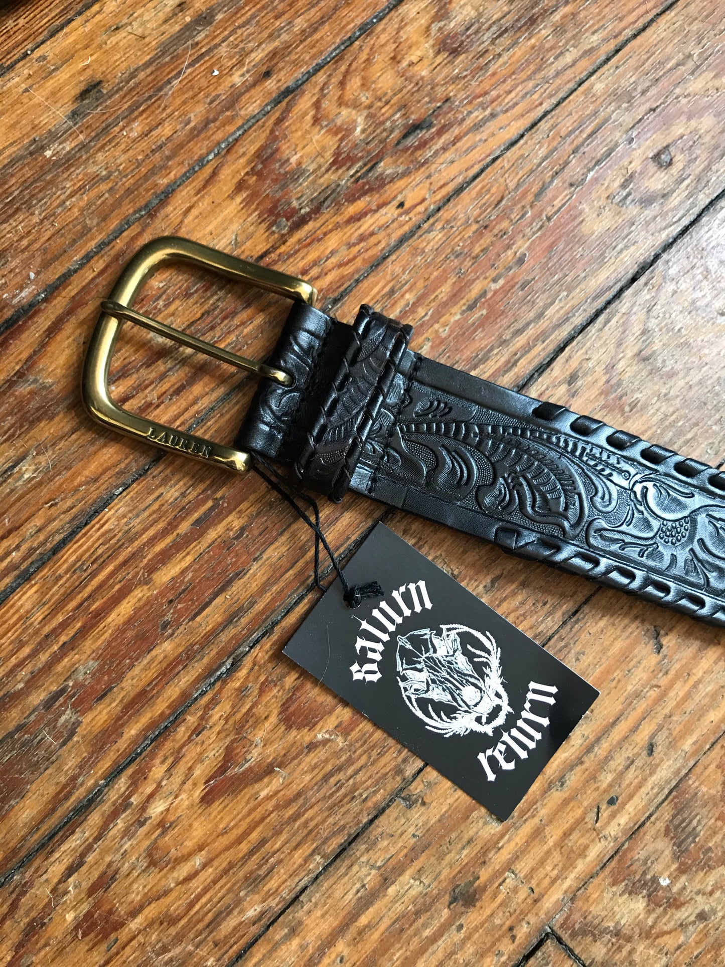 Ralph Lauren Black Leather Tooled Belt