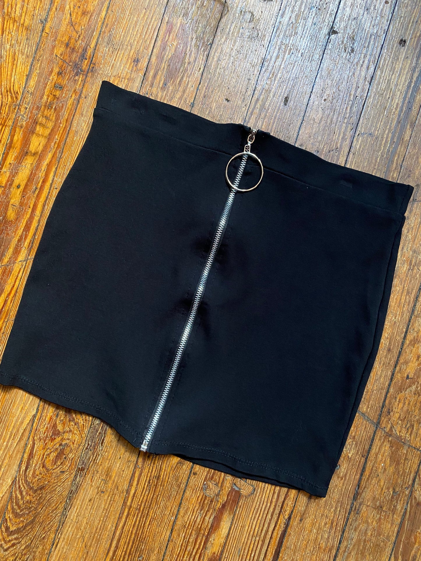 Black Cotton Middle Zipper Mini Skirt