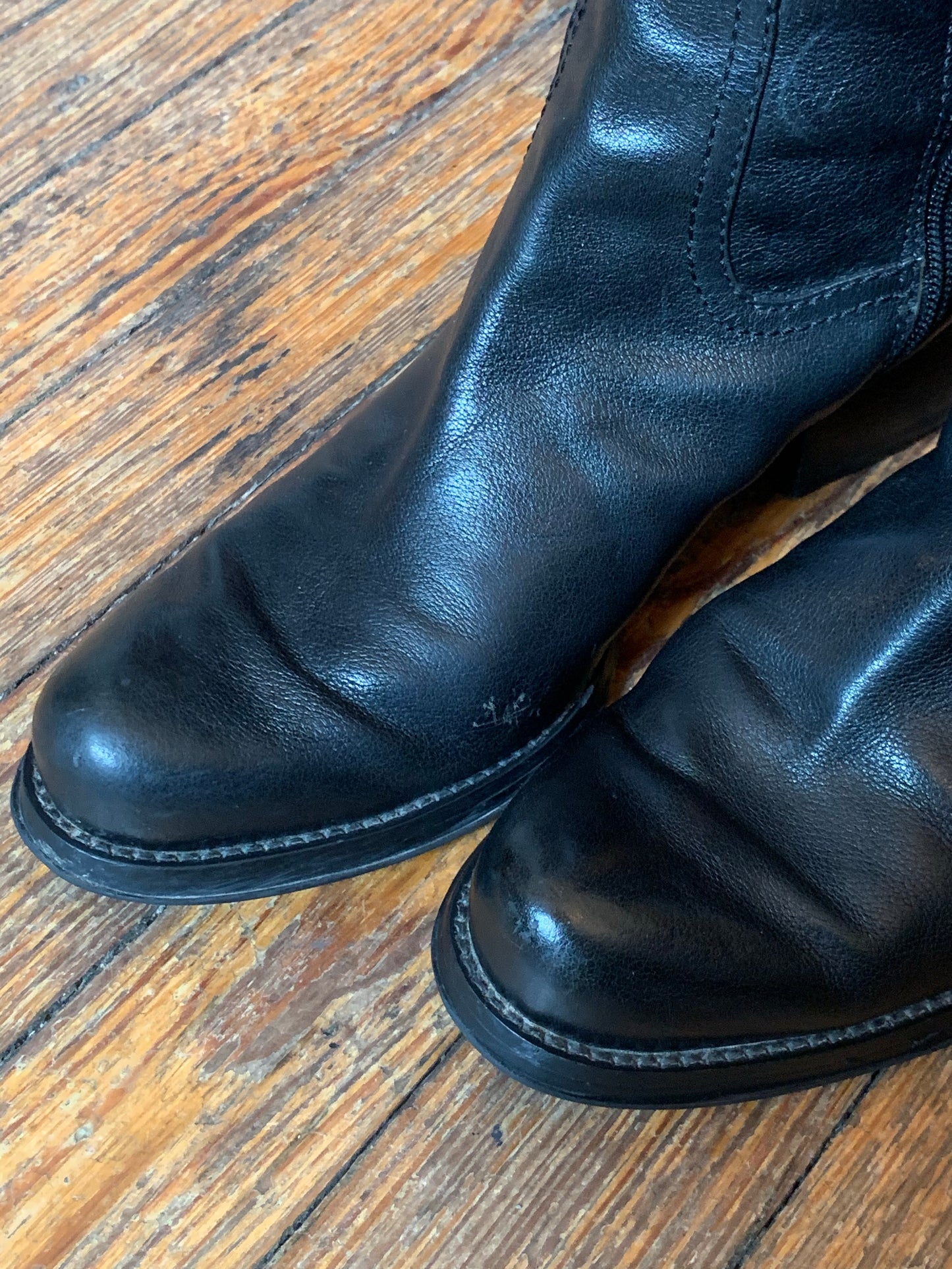 Y2K Nine West Black Leather Tall Chunky Heel Boot
