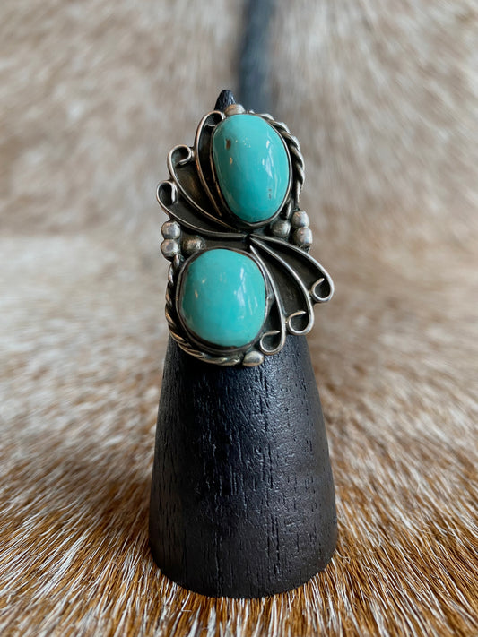 Sterling Silver Light Turquoise Double Stone Ring