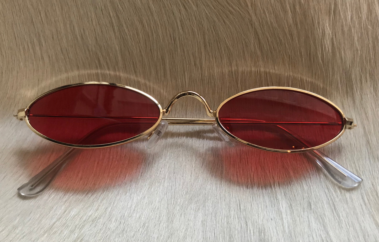 Gold Oval Frame Red Lens Sunglasses