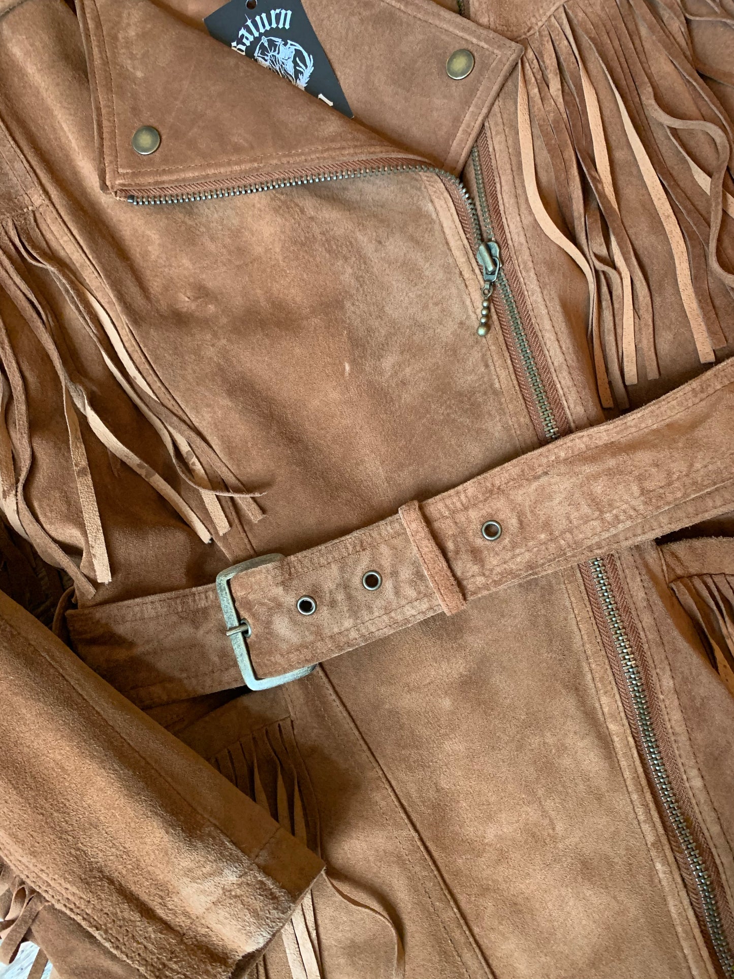 The Limited Light Brown Suede Leather Fringe Motorcycle Jacket