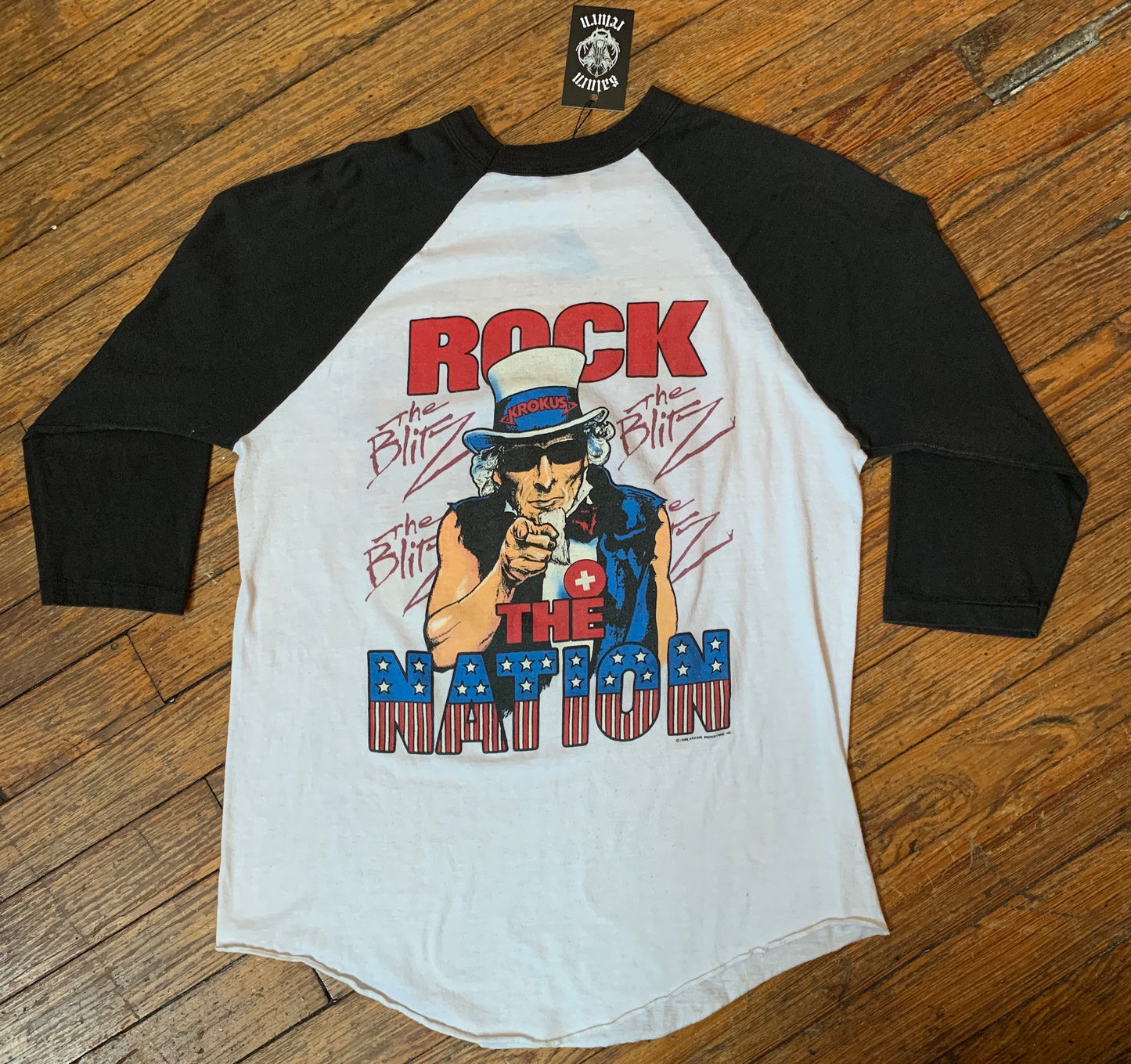 Vintage 1984 Krokus The Blitz Rock The Nation Raglan Baseball T-Shirt