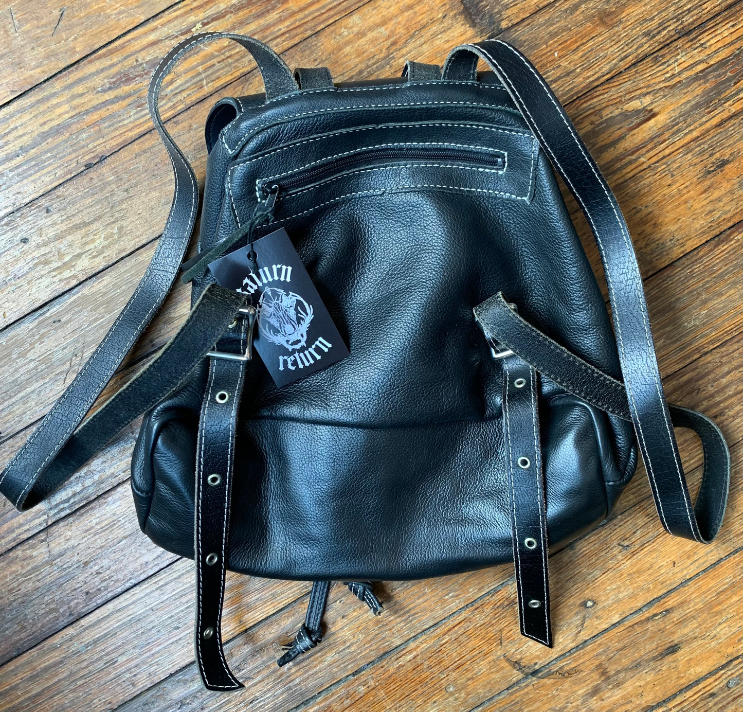 Large Harley-Davidson Black Leather Drawstring Backpack